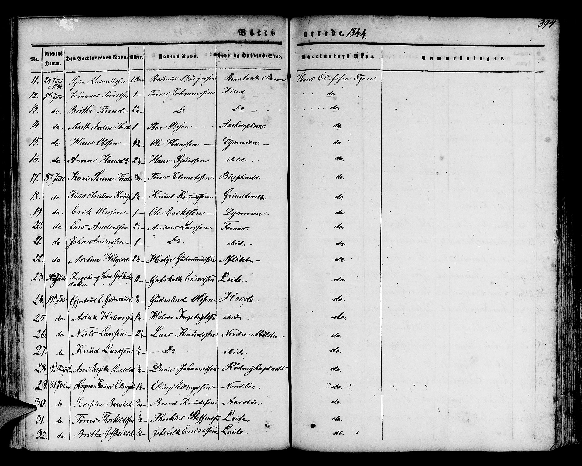 Finnås sokneprestembete, AV/SAB-A-99925/H/Ha/Haa/Haaa/L0006: Parish register (official) no. A 6, 1836-1850, p. 394