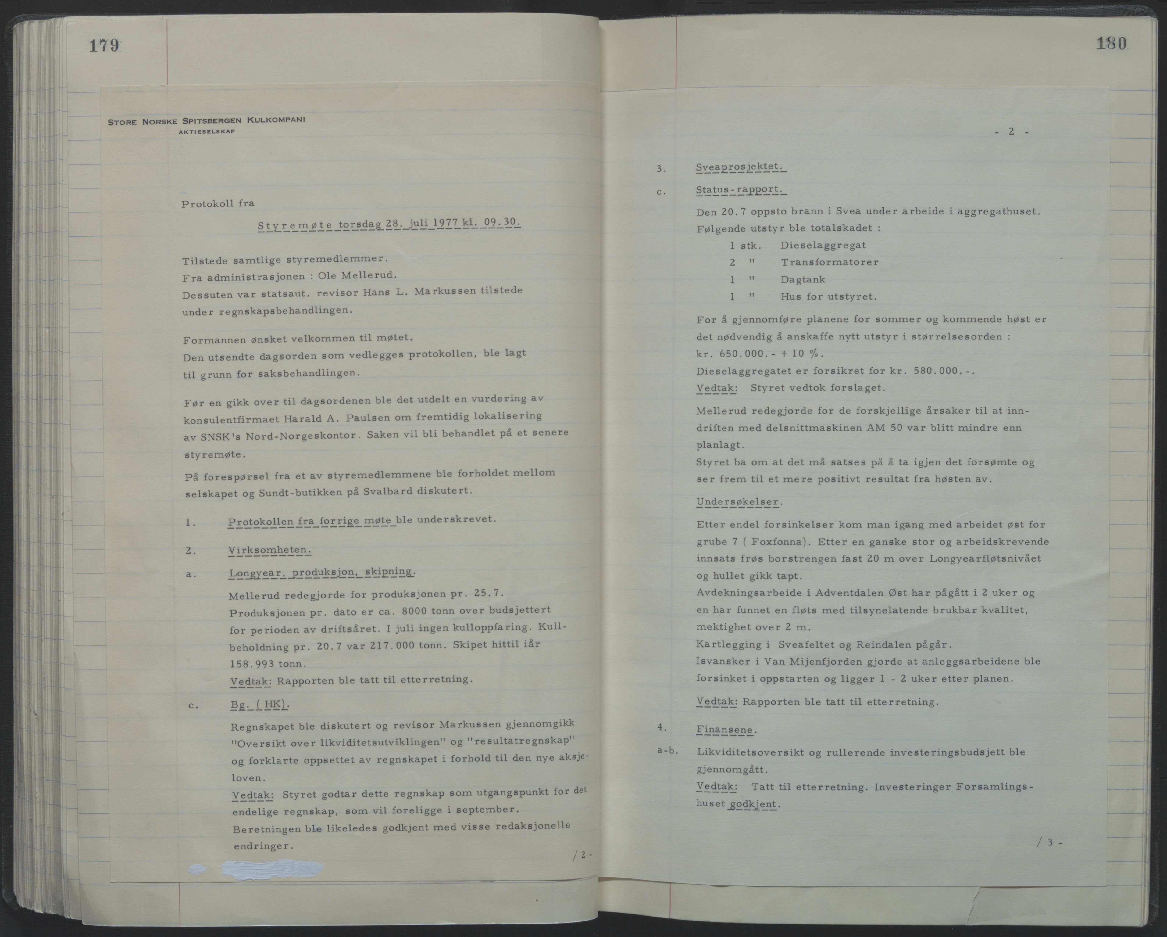 Store Norske Spitsbergen Kulkompani A/S, AV/SATØ-P-0073/09/A/Ab/Aba/L0001: Styreprotokoll 6, 1970-1979, p. 179-180