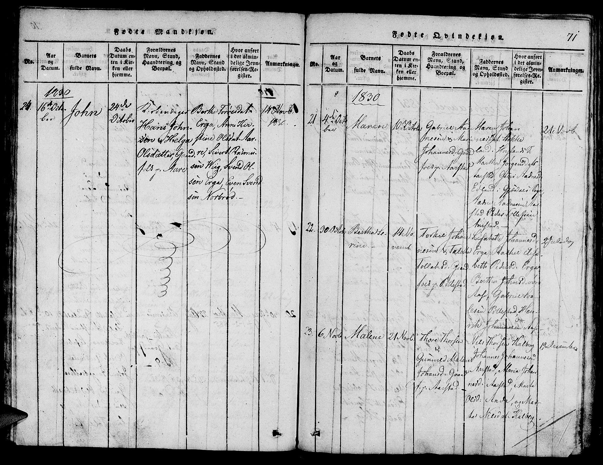 Klepp sokneprestkontor, SAST/A-101803/001/3/30BA/L0002: Parish register (official) no. A 2, 1816-1833, p. 71