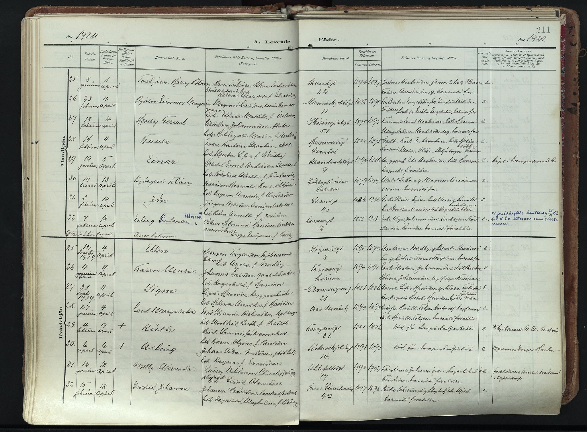 Larvik kirkebøker, SAKO/A-352/F/Fa/L0012: Parish register (official) no. I 12, 1905-1933, p. 211