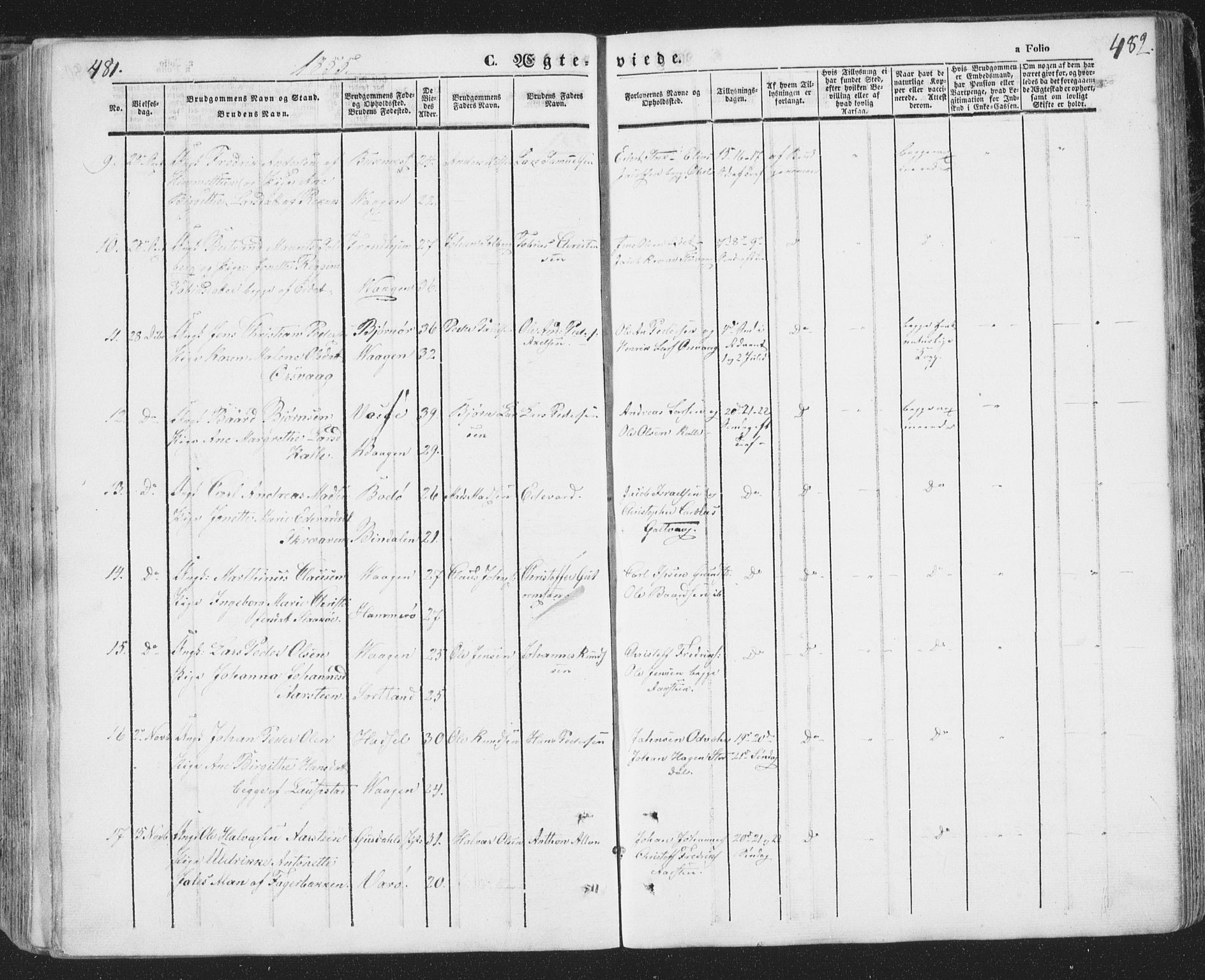 Ministerialprotokoller, klokkerbøker og fødselsregistre - Nordland, AV/SAT-A-1459/874/L1072: Parish register (copy) no. 874C01, 1843-1859, p. 481-482