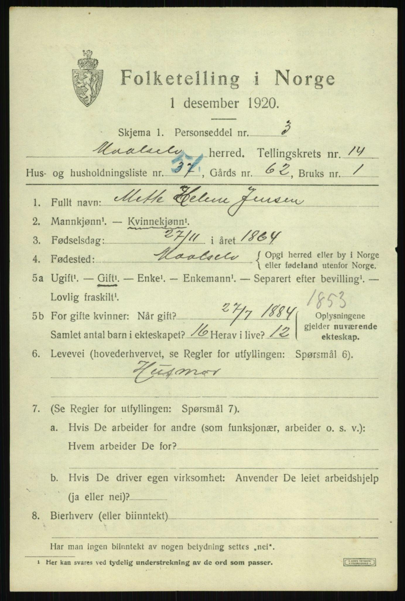 SATØ, 1920 census for Målselv, 1920, p. 7595