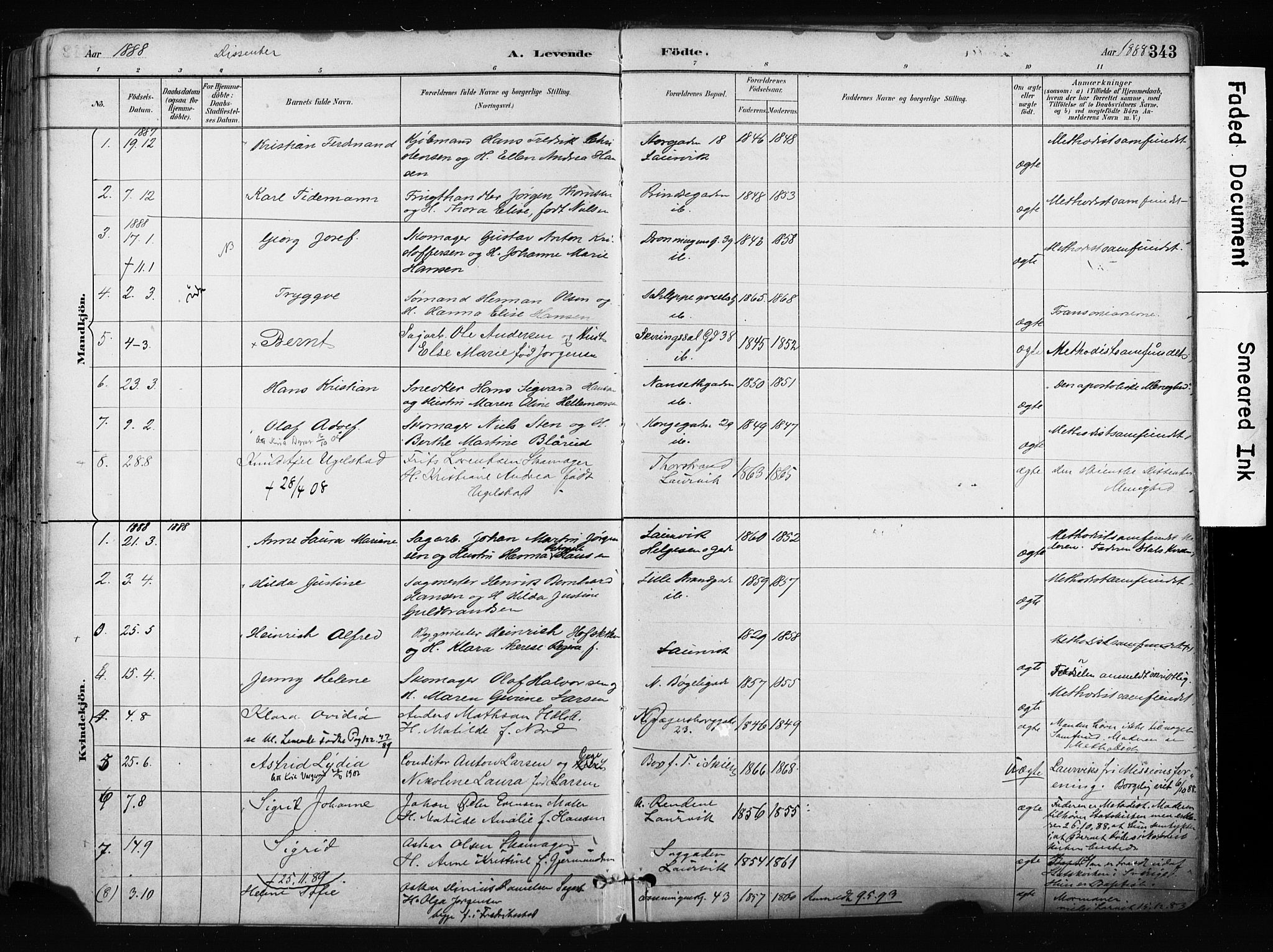 Larvik kirkebøker, AV/SAKO-A-352/F/Fa/L0009: Parish register (official) no. I 9, 1884-1904, p. 343