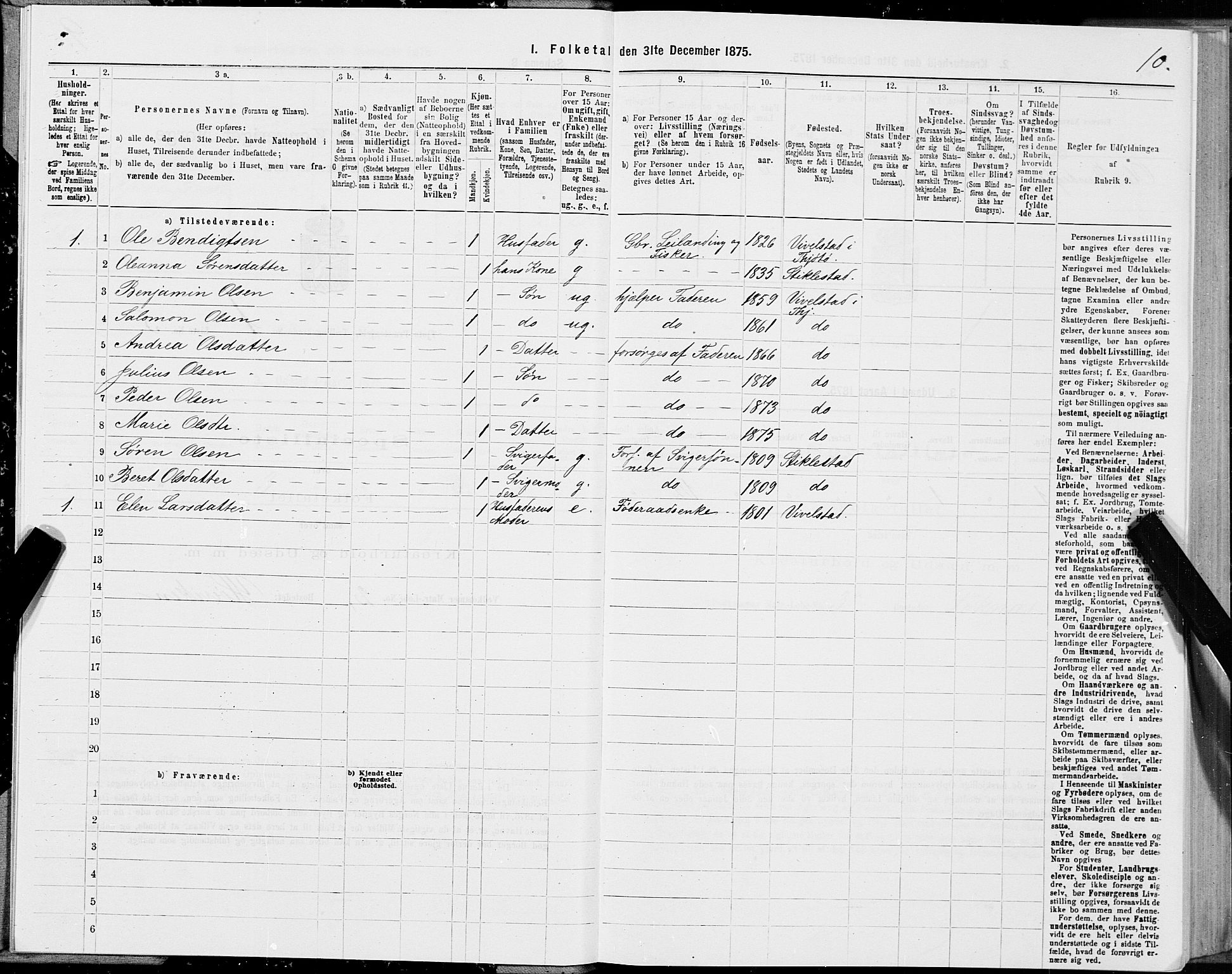 SAT, 1875 census for 1817P Tjøtta, 1875, p. 1010