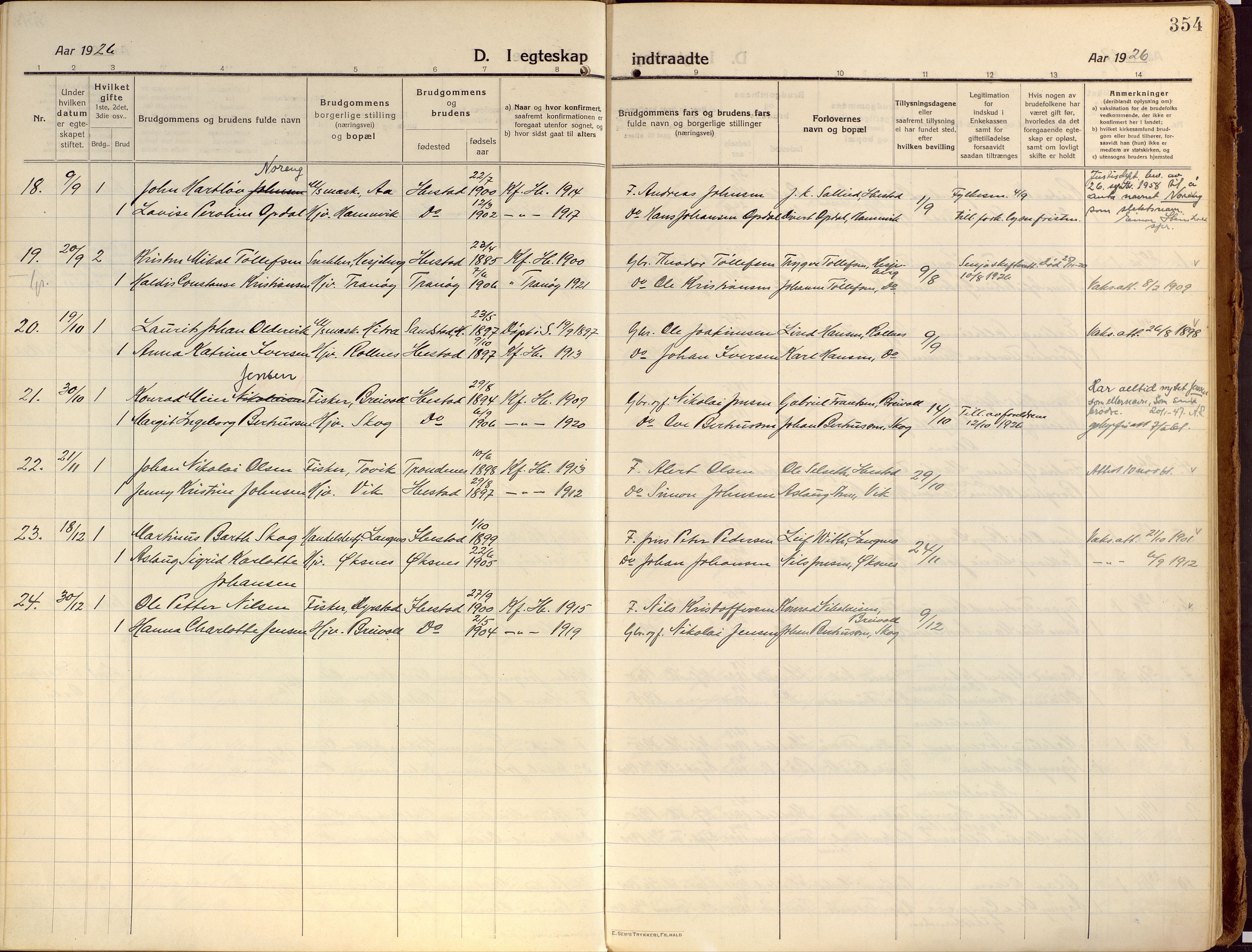 Ibestad sokneprestembete, SATØ/S-0077/H/Ha/Haa/L0018kirke: Parish register (official) no. 18, 1915-1929, p. 354