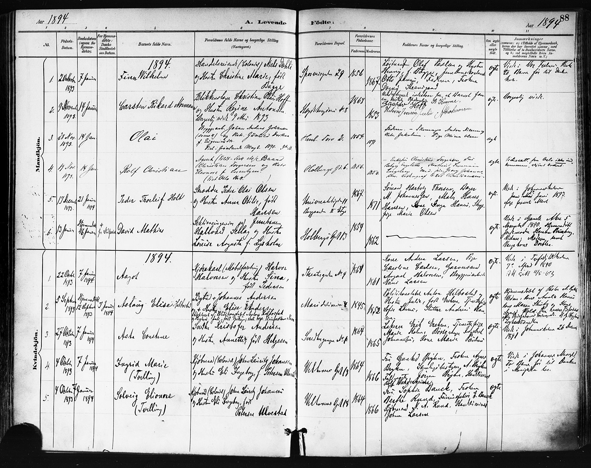 Trefoldighet prestekontor Kirkebøker, SAO/A-10882/F/Fa/L0006: Parish register (official) no. I 6, 1891-1899, p. 88