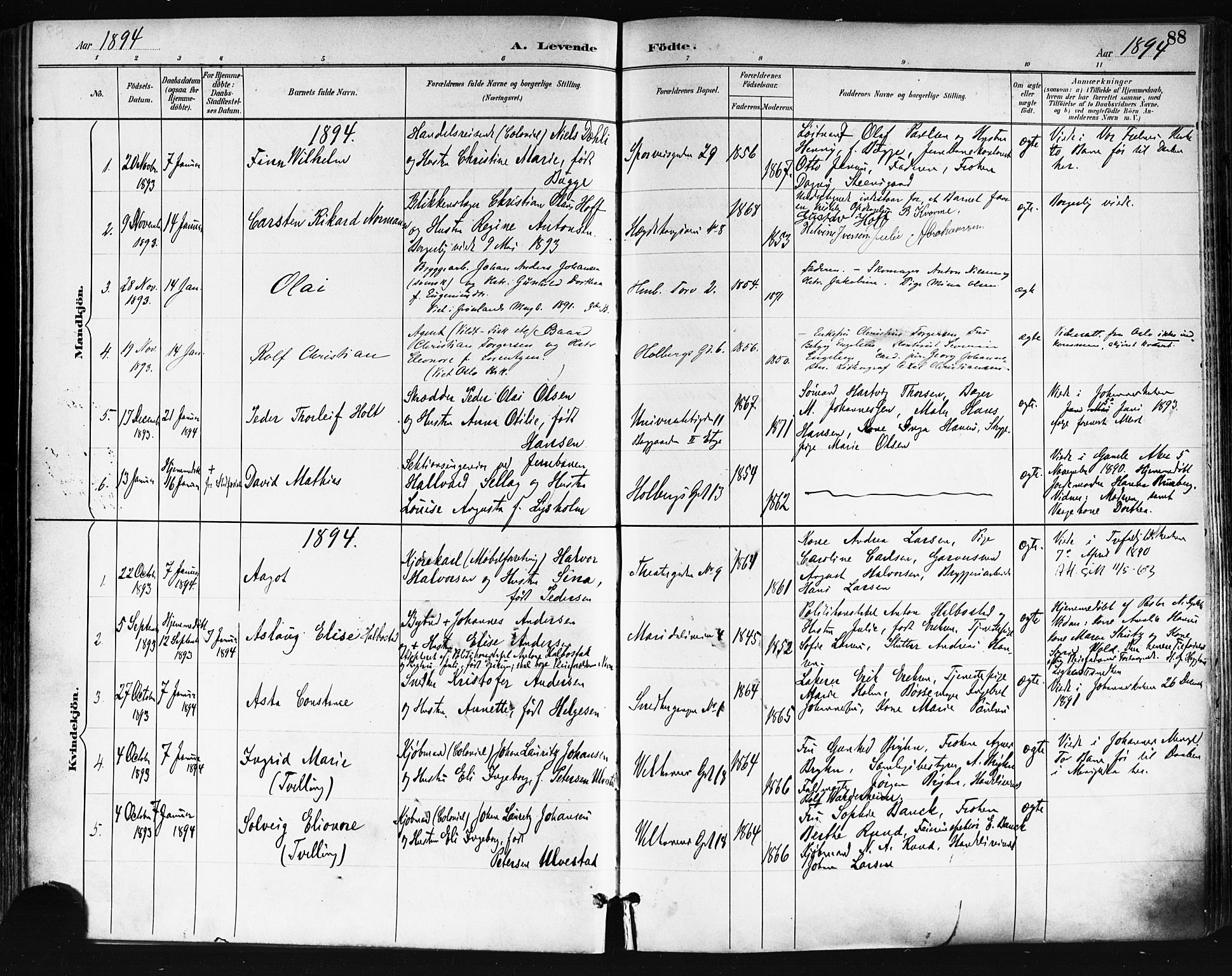 Trefoldighet prestekontor Kirkebøker, AV/SAO-A-10882/F/Fa/L0006: Parish register (official) no. I 6, 1891-1899, p. 88