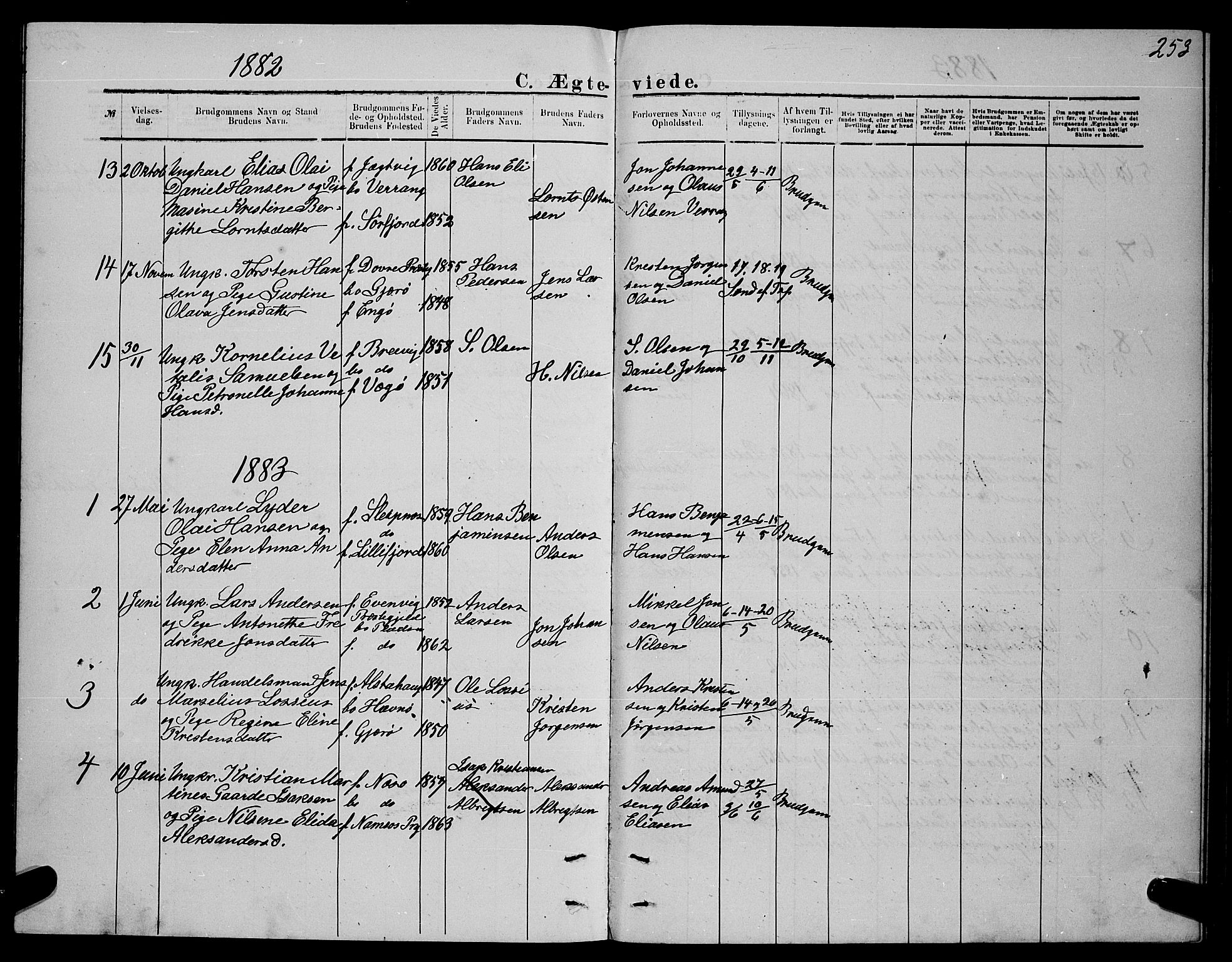 Ministerialprotokoller, klokkerbøker og fødselsregistre - Nordland, SAT/A-1459/841/L0620: Parish register (copy) no. 841C04, 1877-1896, p. 253