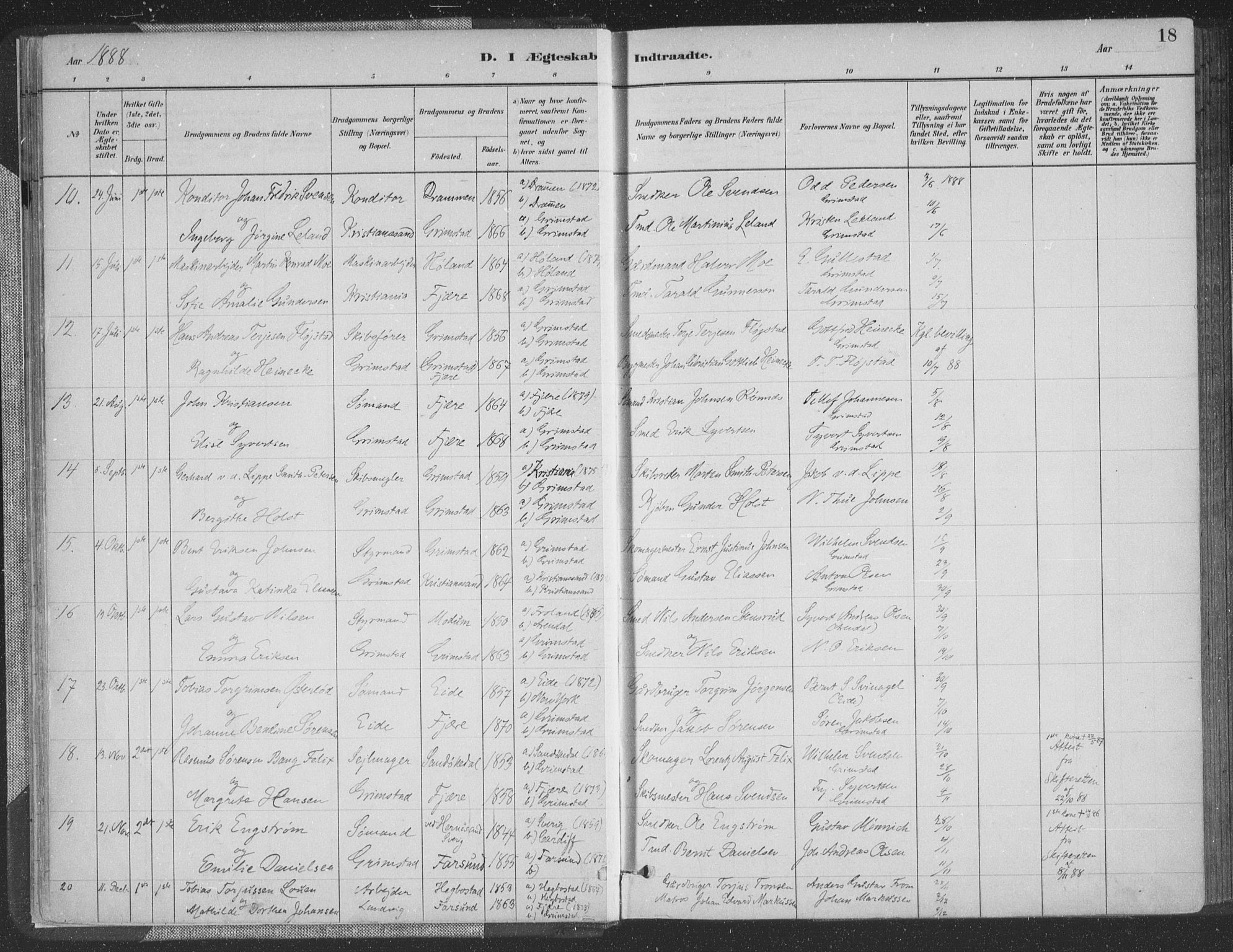 Grimstad sokneprestkontor, SAK/1111-0017/F/Fa/L0004: Parish register (official) no. A 3, 1882-1910, p. 18