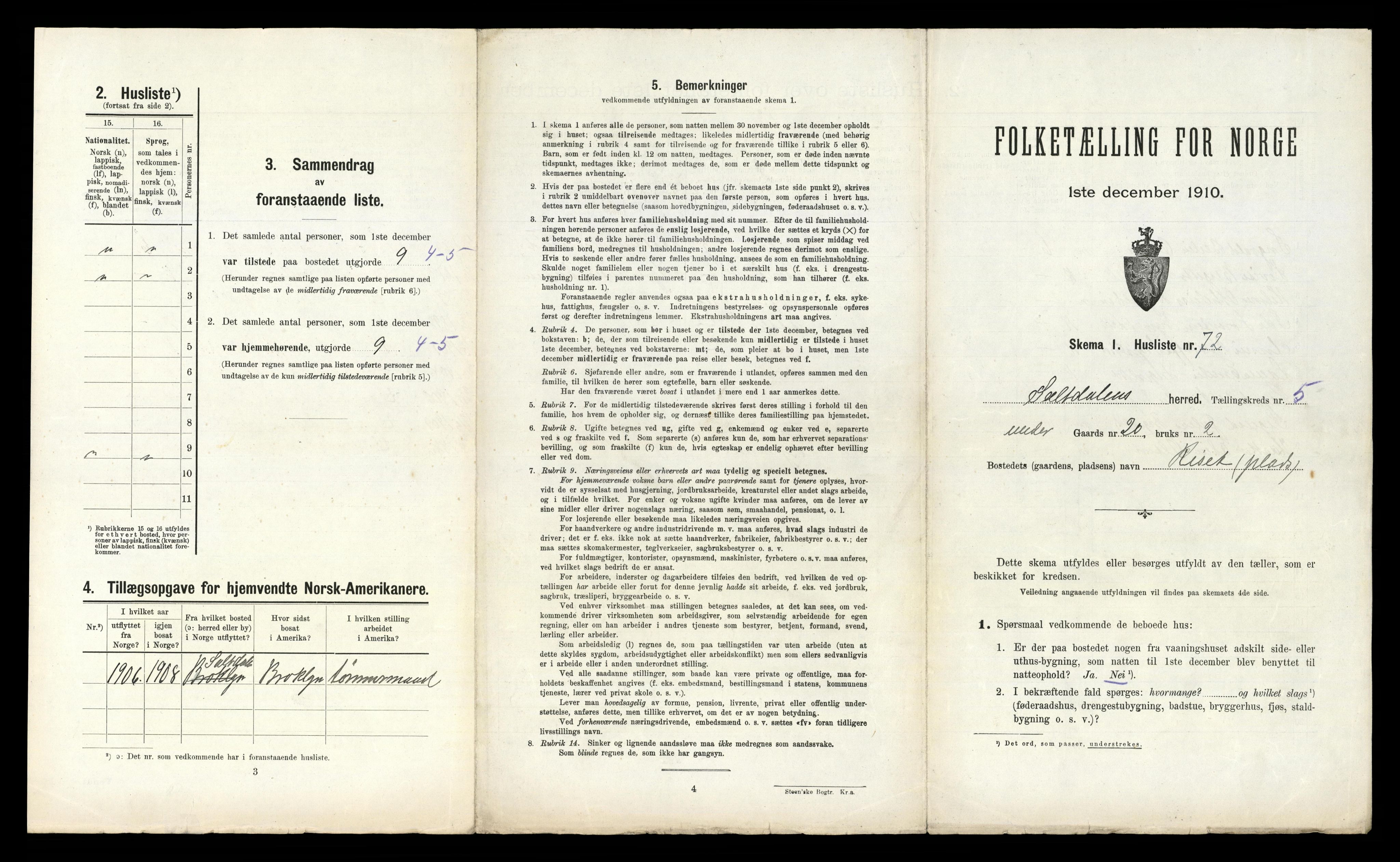 RA, 1910 census for Saltdal, 1910, p. 897