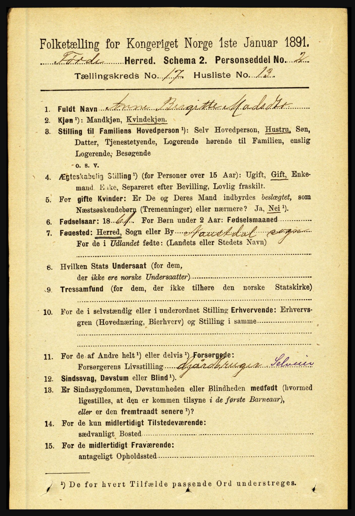 RA, 1891 census for 1432 Førde, 1891, p. 6104