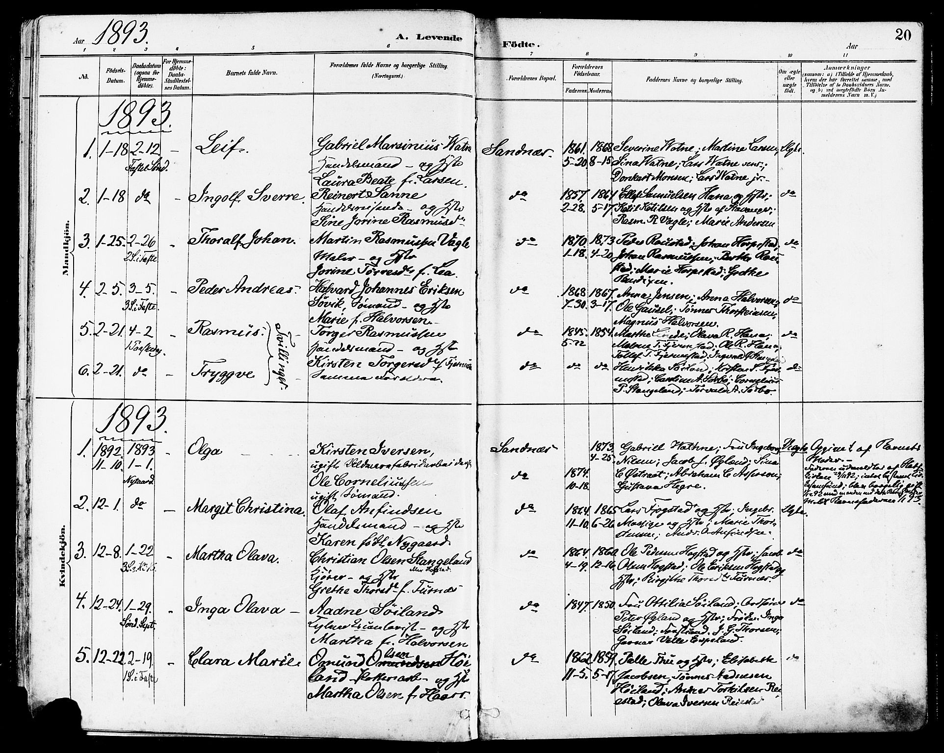 Høyland sokneprestkontor, SAST/A-101799/001/30BA/L0014: Parish register (official) no. A 12, 1890-1898, p. 20
