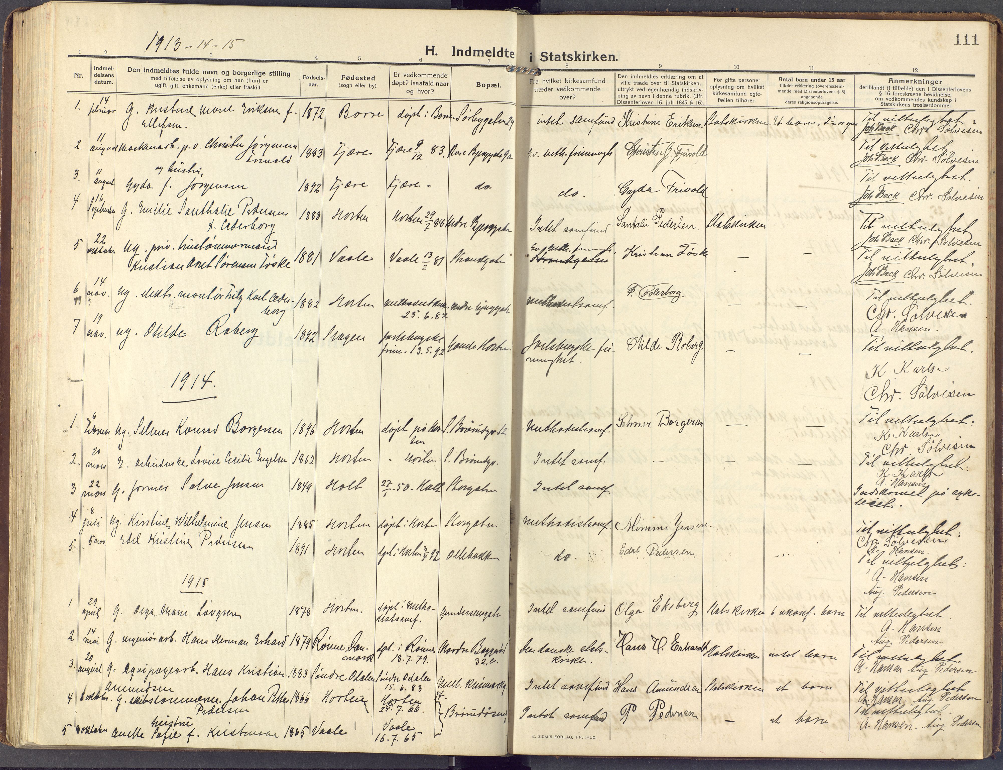 Horten kirkebøker, AV/SAKO-A-348/F/Fa/L0007: Parish register (official) no. 7, 1913-1926, p. 111
