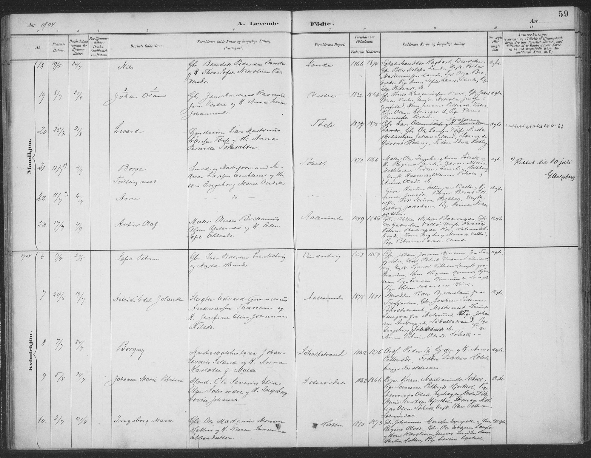 Ministerialprotokoller, klokkerbøker og fødselsregistre - Møre og Romsdal, AV/SAT-A-1454/522/L0316: Parish register (official) no. 522A11, 1890-1911, p. 59