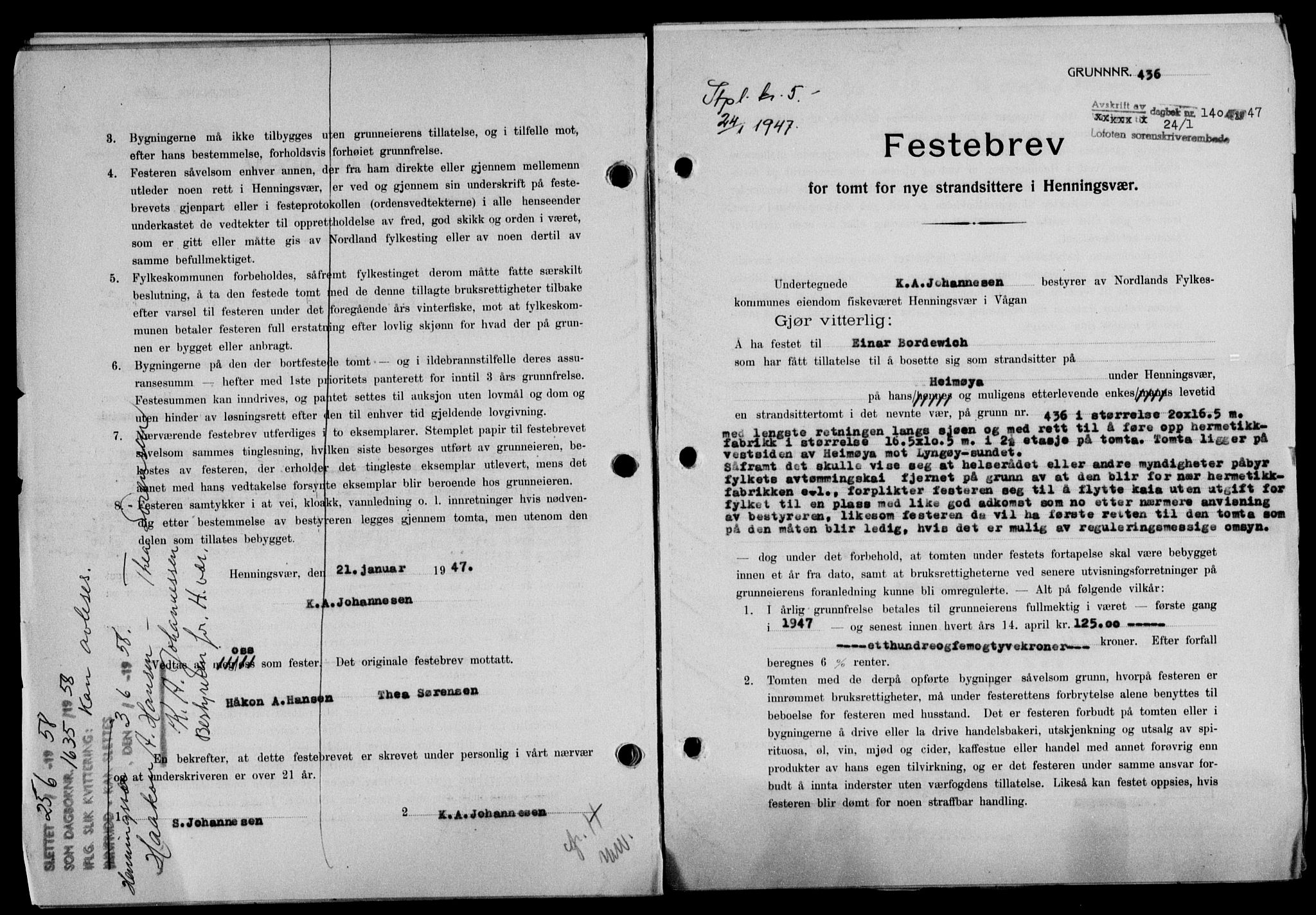 Lofoten sorenskriveri, SAT/A-0017/1/2/2C/L0015a: Mortgage book no. 15a, 1946-1947, Diary no: : 140/1947