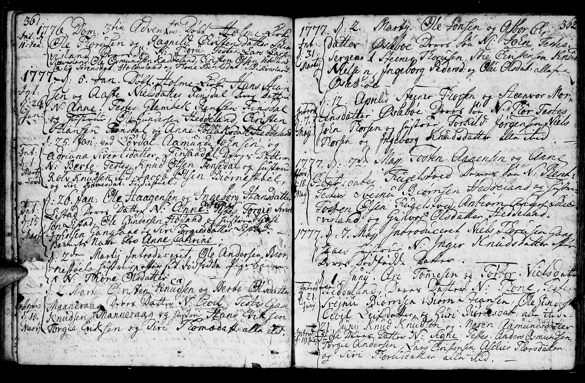 Holum sokneprestkontor, SAK/1111-0022/F/Fa/Fac/L0001: Parish register (official) no. A 1, 1773-1820, p. 361-362
