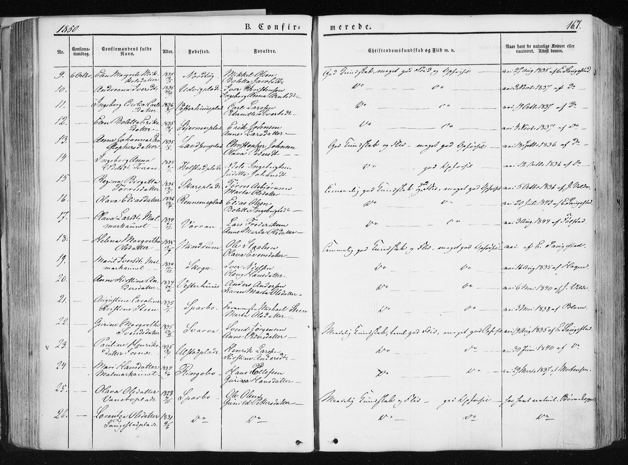 Ministerialprotokoller, klokkerbøker og fødselsregistre - Nord-Trøndelag, SAT/A-1458/741/L0393: Parish register (official) no. 741A07, 1849-1863, p. 167