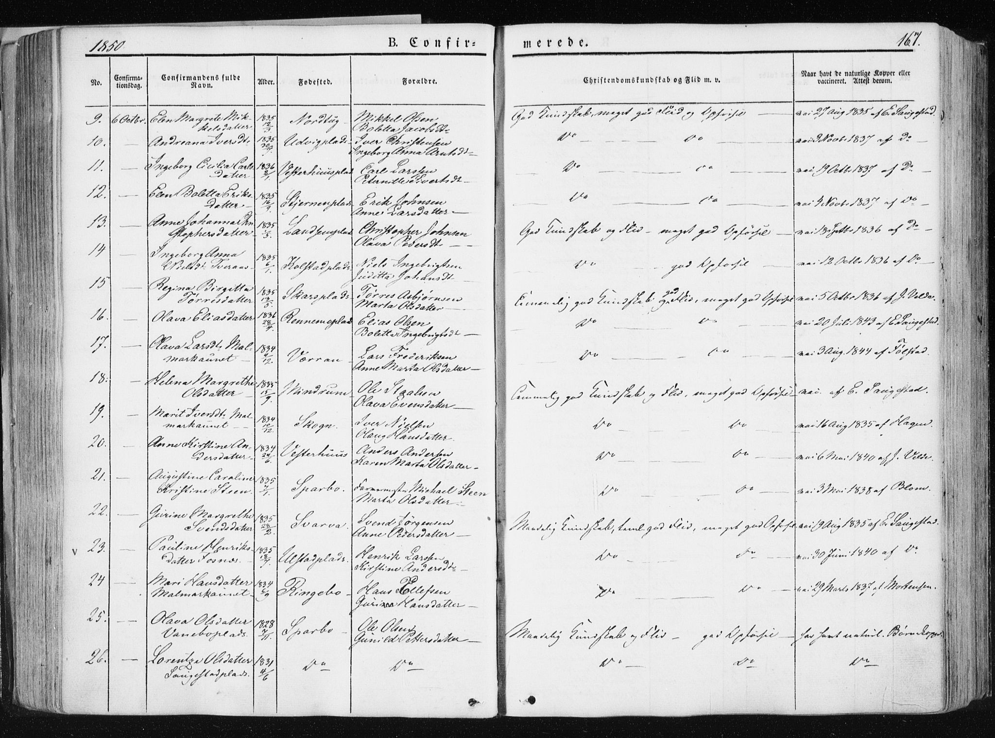Ministerialprotokoller, klokkerbøker og fødselsregistre - Nord-Trøndelag, AV/SAT-A-1458/741/L0393: Parish register (official) no. 741A07, 1849-1863, p. 167