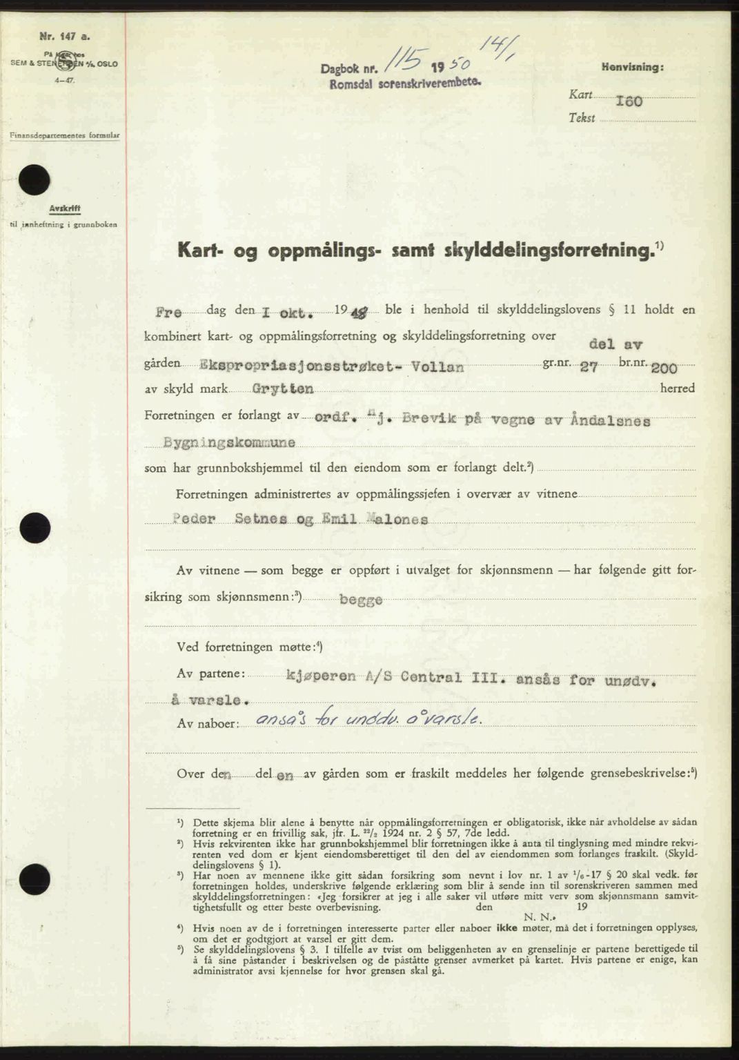 Romsdal sorenskriveri, AV/SAT-A-4149/1/2/2C: Mortgage book no. A32, 1950-1950, Diary no: : 115/1950