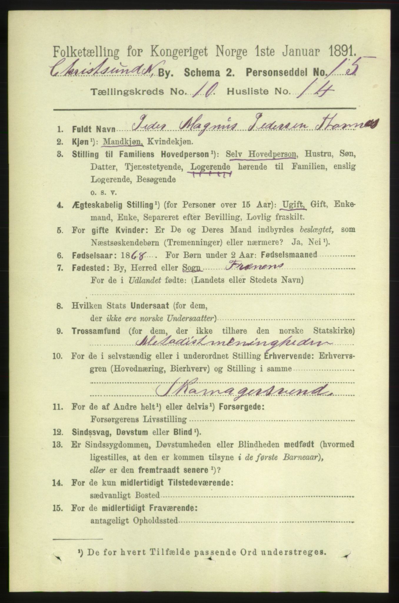 RA, 1891 census for 1503 Kristiansund, 1891, p. 8401