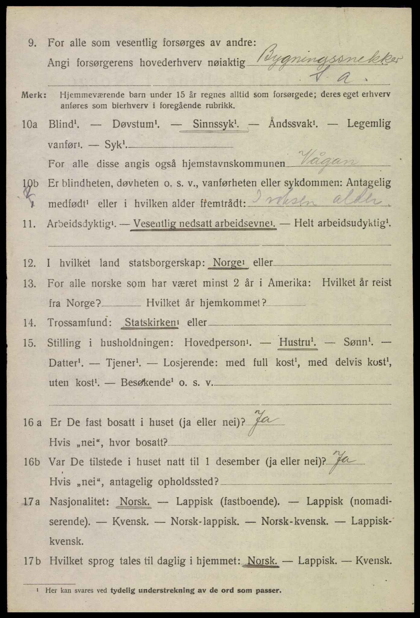 SAT, 1920 census for Vågan, 1920, p. 6144