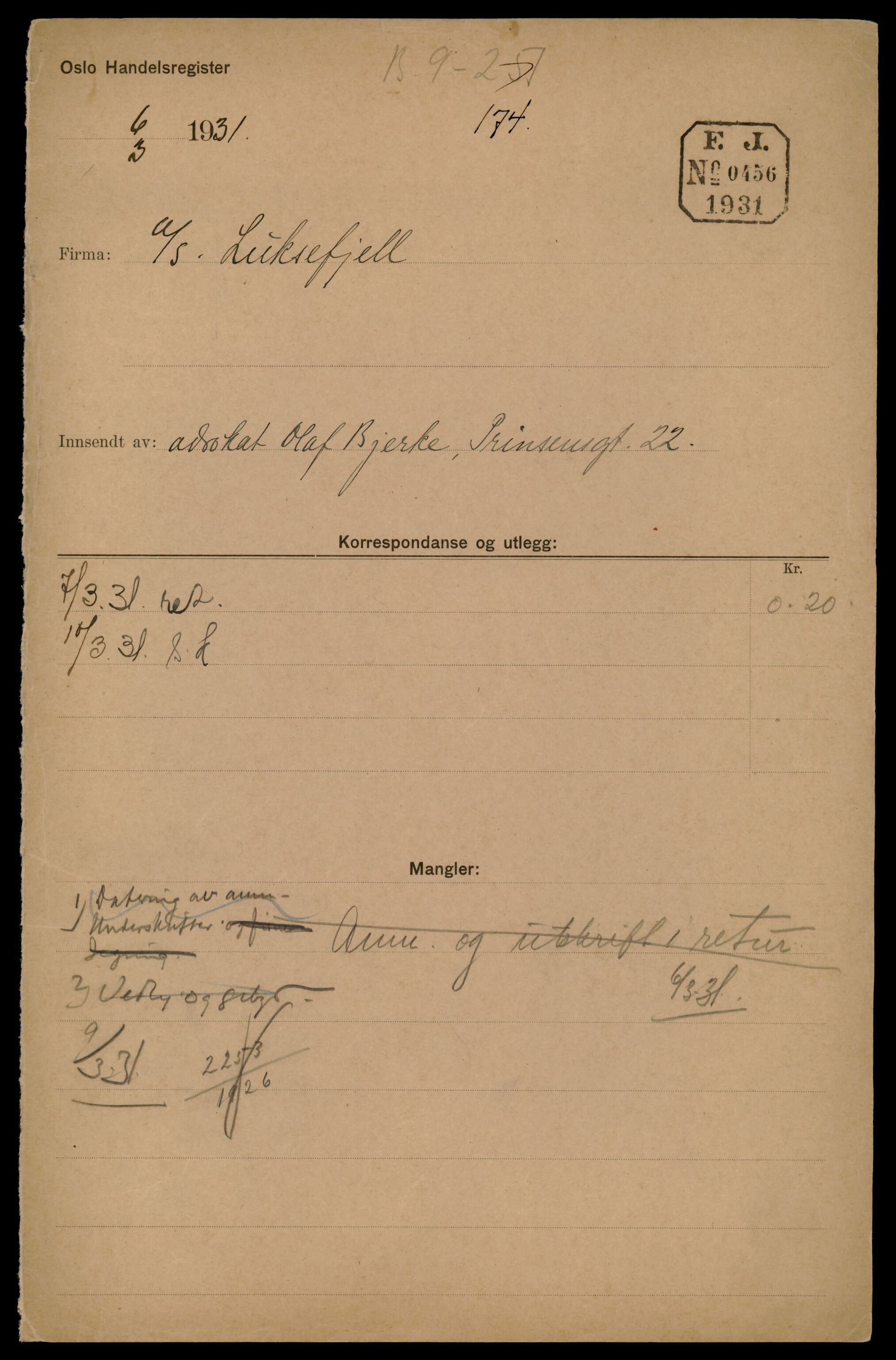 Oslo byfogd, Handelsregisteret, SAT/A-10867/G/Gc/Gca/L0484: Ikke konverterte foretak, Luk-Lundep, 1890-1990, p. 1