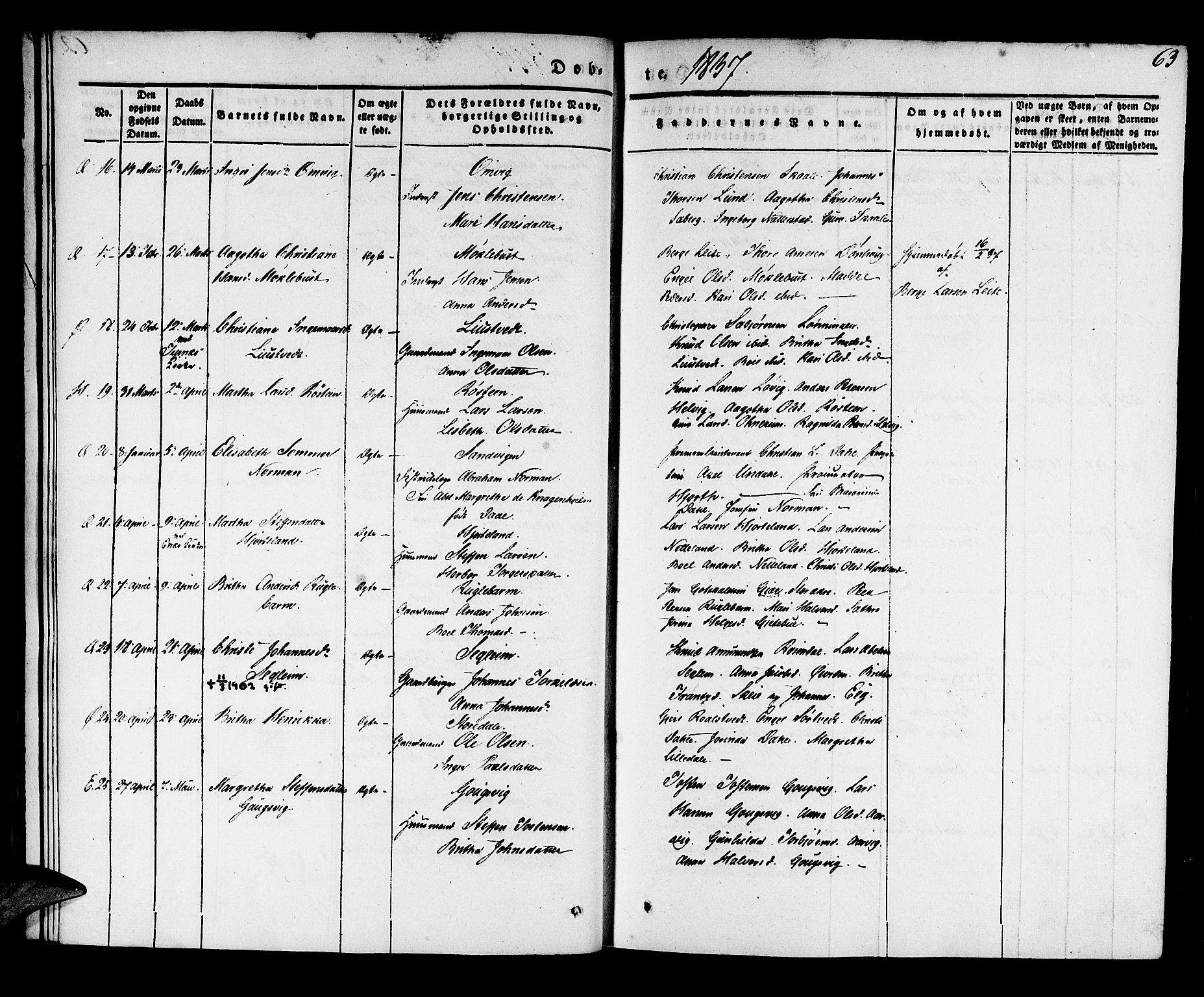 Kvinnherad sokneprestembete, SAB/A-76401/H/Haa: Parish register (official) no. A 6, 1835-1843, p. 63