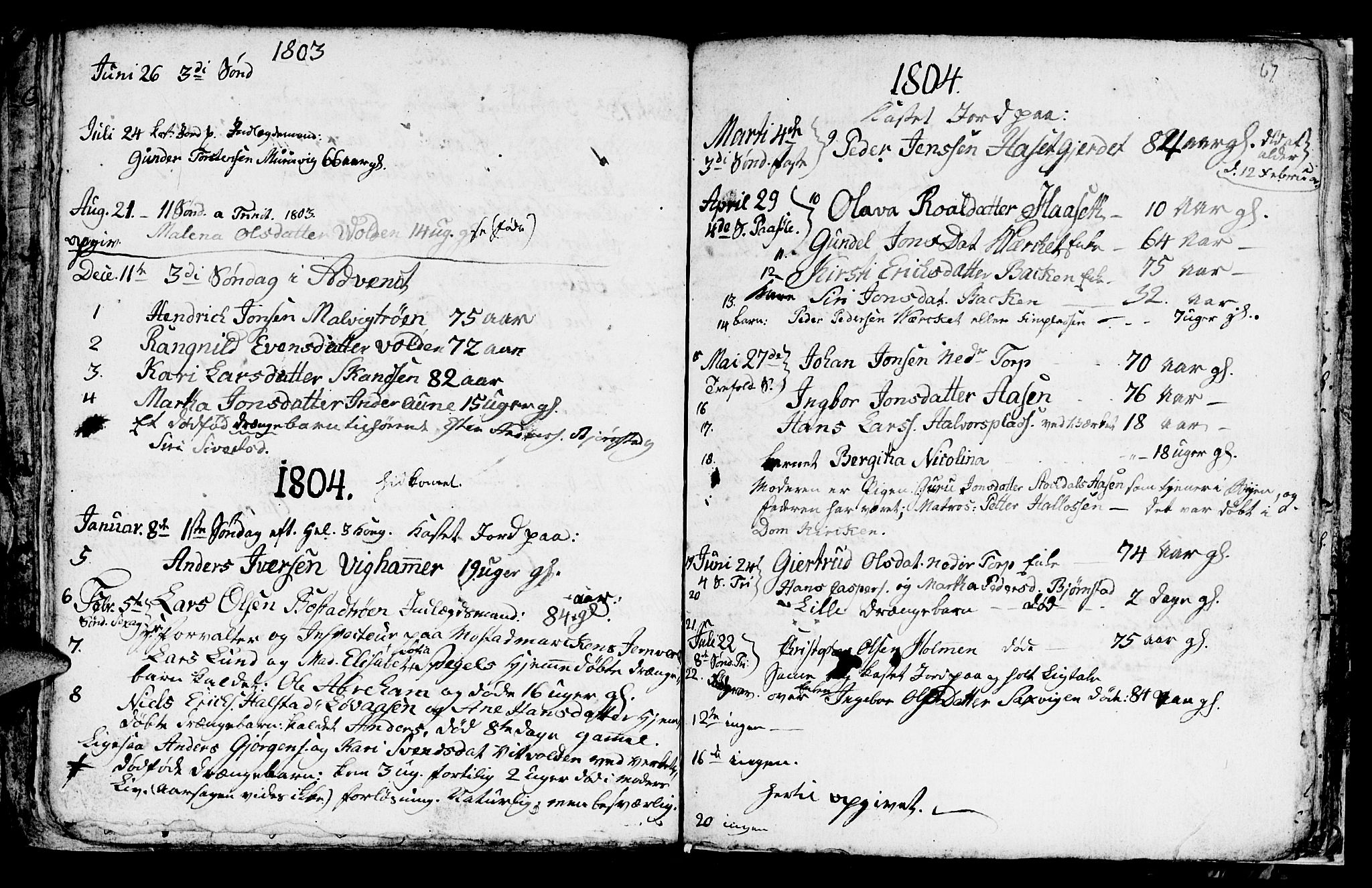 Ministerialprotokoller, klokkerbøker og fødselsregistre - Sør-Trøndelag, SAT/A-1456/616/L0419: Parish register (copy) no. 616C02, 1797-1816, p. 67