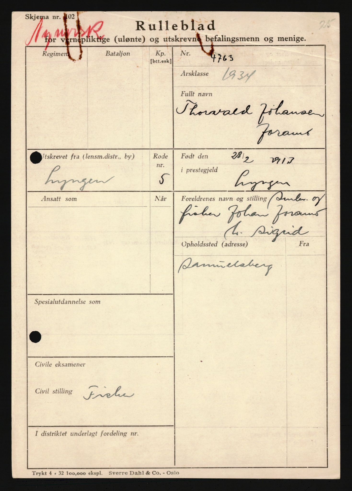 Forsvaret, Troms infanteriregiment nr. 16, AV/RA-RAFA-3146/P/Pa/L0018: Rulleblad for regimentets menige mannskaper, årsklasse 1934, 1934, p. 605