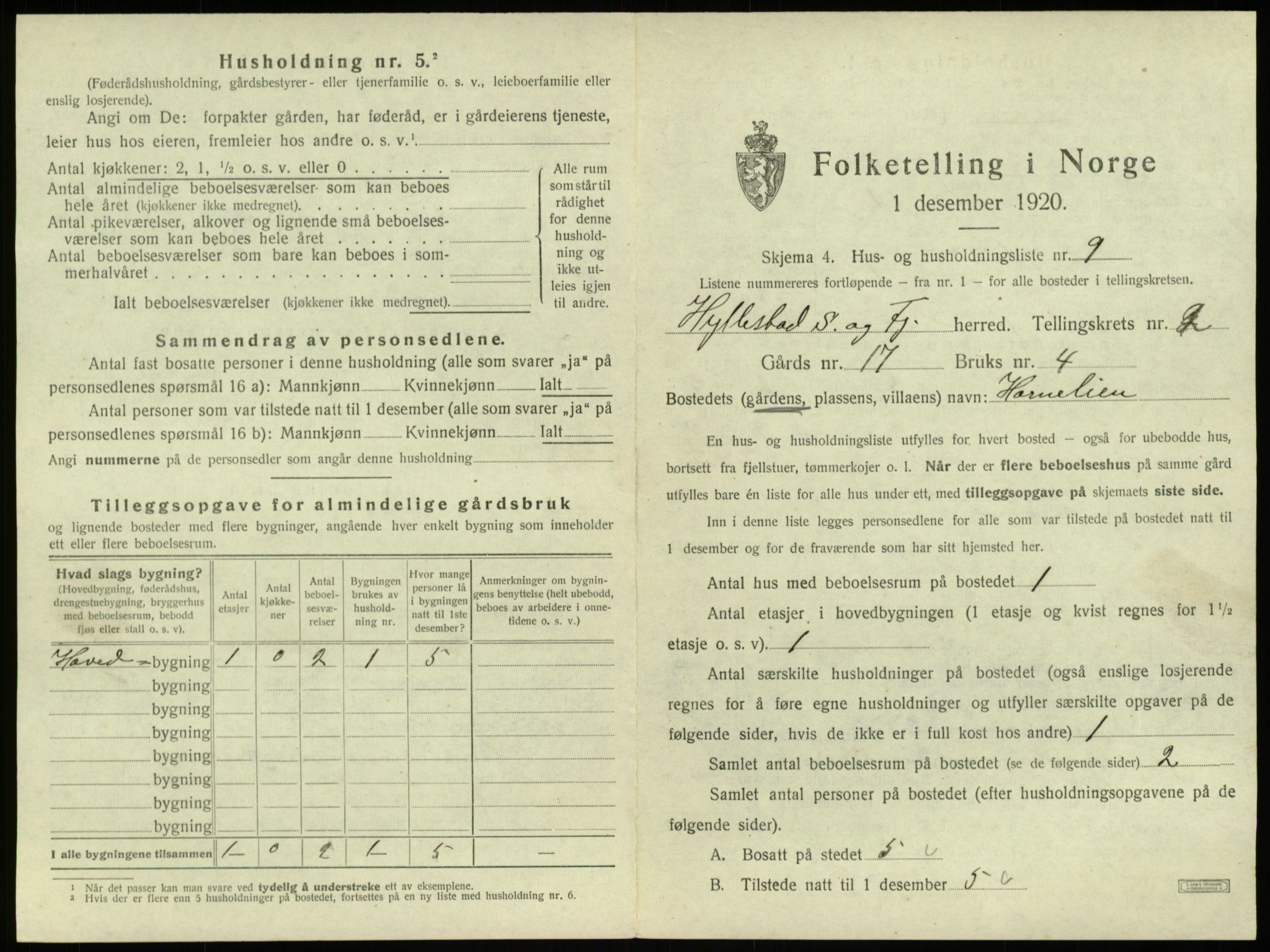 SAB, 1920 census for Hyllestad, 1920, p. 146