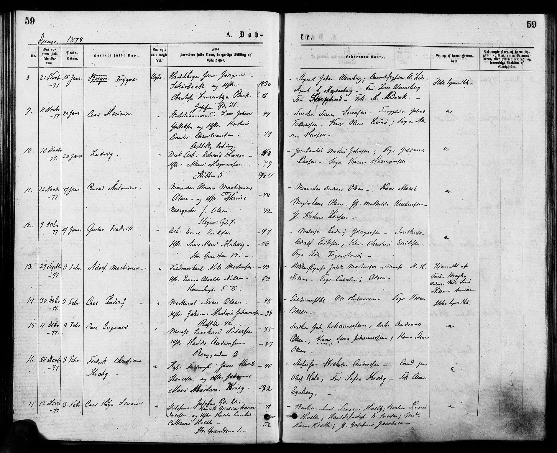 Trefoldighet prestekontor Kirkebøker, AV/SAO-A-10882/F/Fa/L0004: Parish register (official) no. I 4, 1876-1880, p. 59