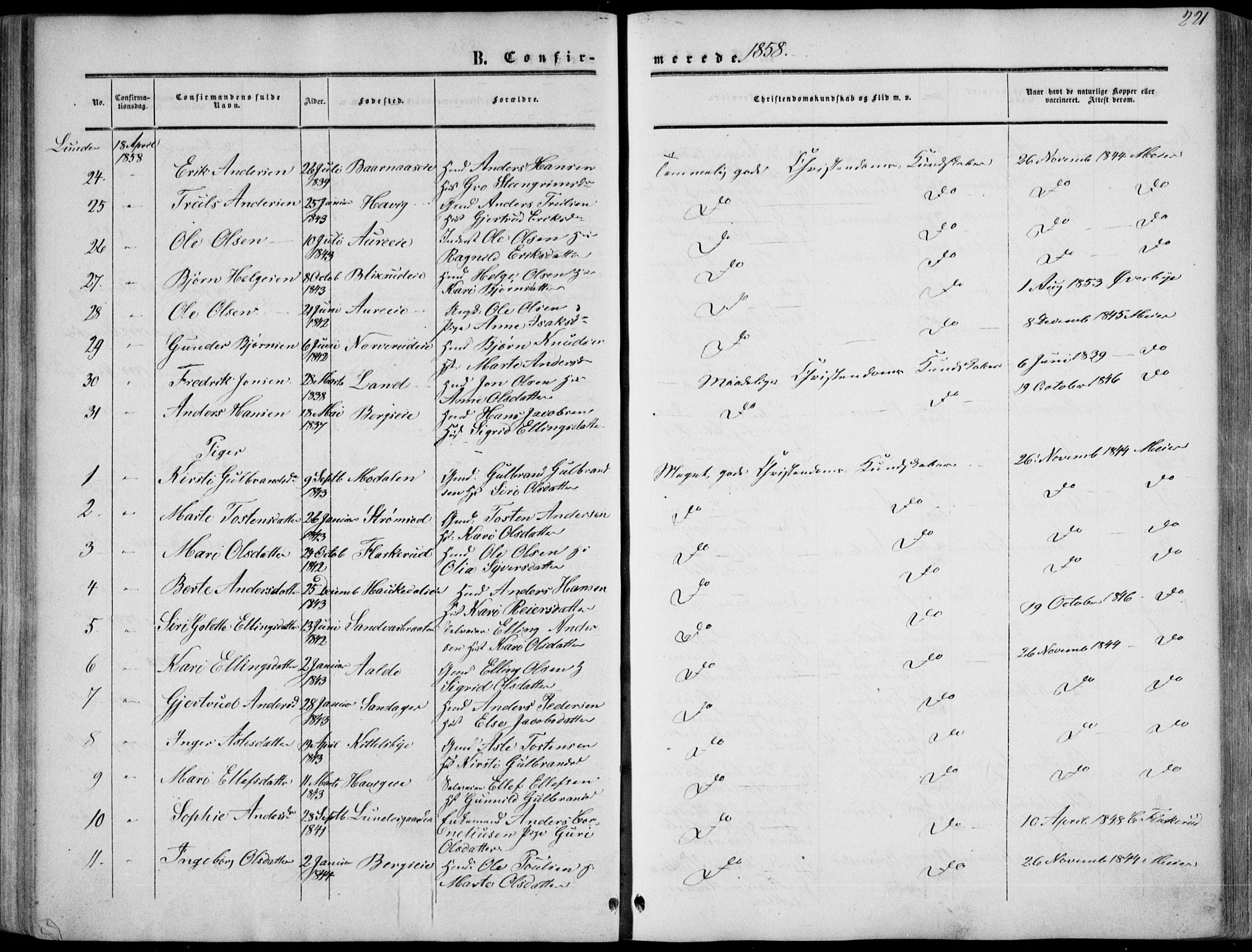 Norderhov kirkebøker, AV/SAKO-A-237/F/Fa/L0012: Parish register (official) no. 12, 1856-1865, p. 221