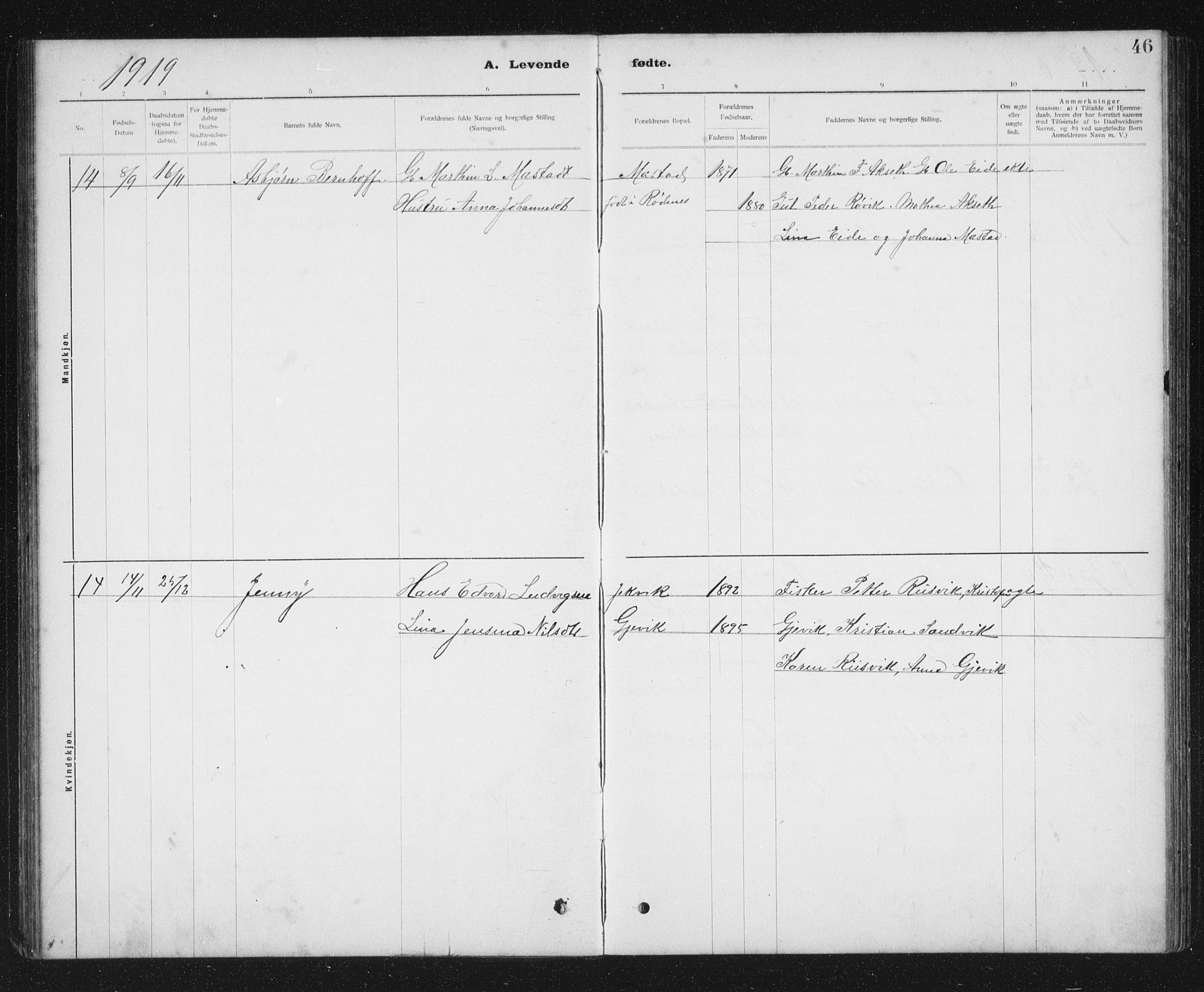 Ministerialprotokoller, klokkerbøker og fødselsregistre - Sør-Trøndelag, SAT/A-1456/637/L0563: Parish register (copy) no. 637C04, 1899-1940, p. 46