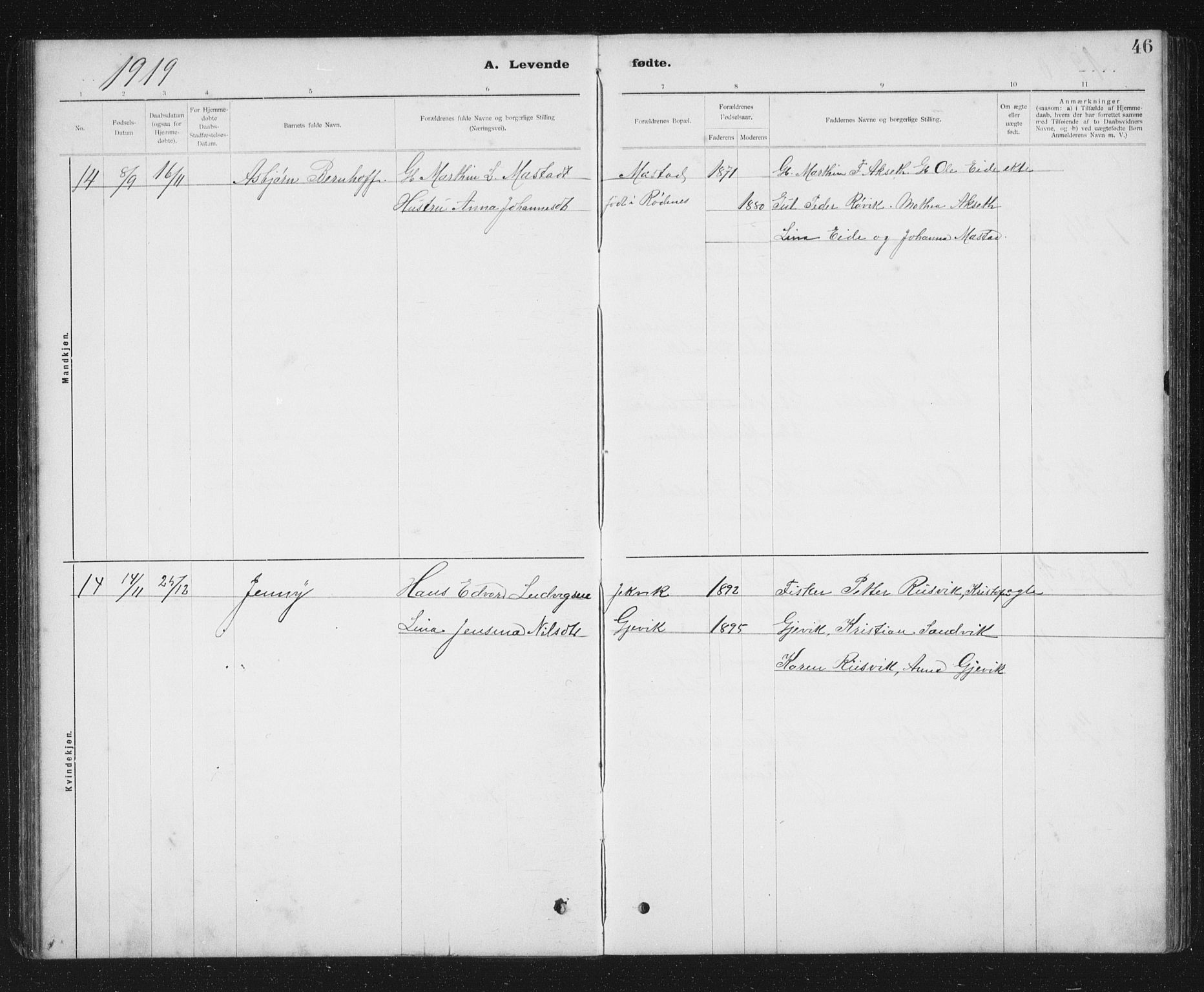 Ministerialprotokoller, klokkerbøker og fødselsregistre - Sør-Trøndelag, AV/SAT-A-1456/637/L0563: Parish register (copy) no. 637C04, 1899-1940, p. 46