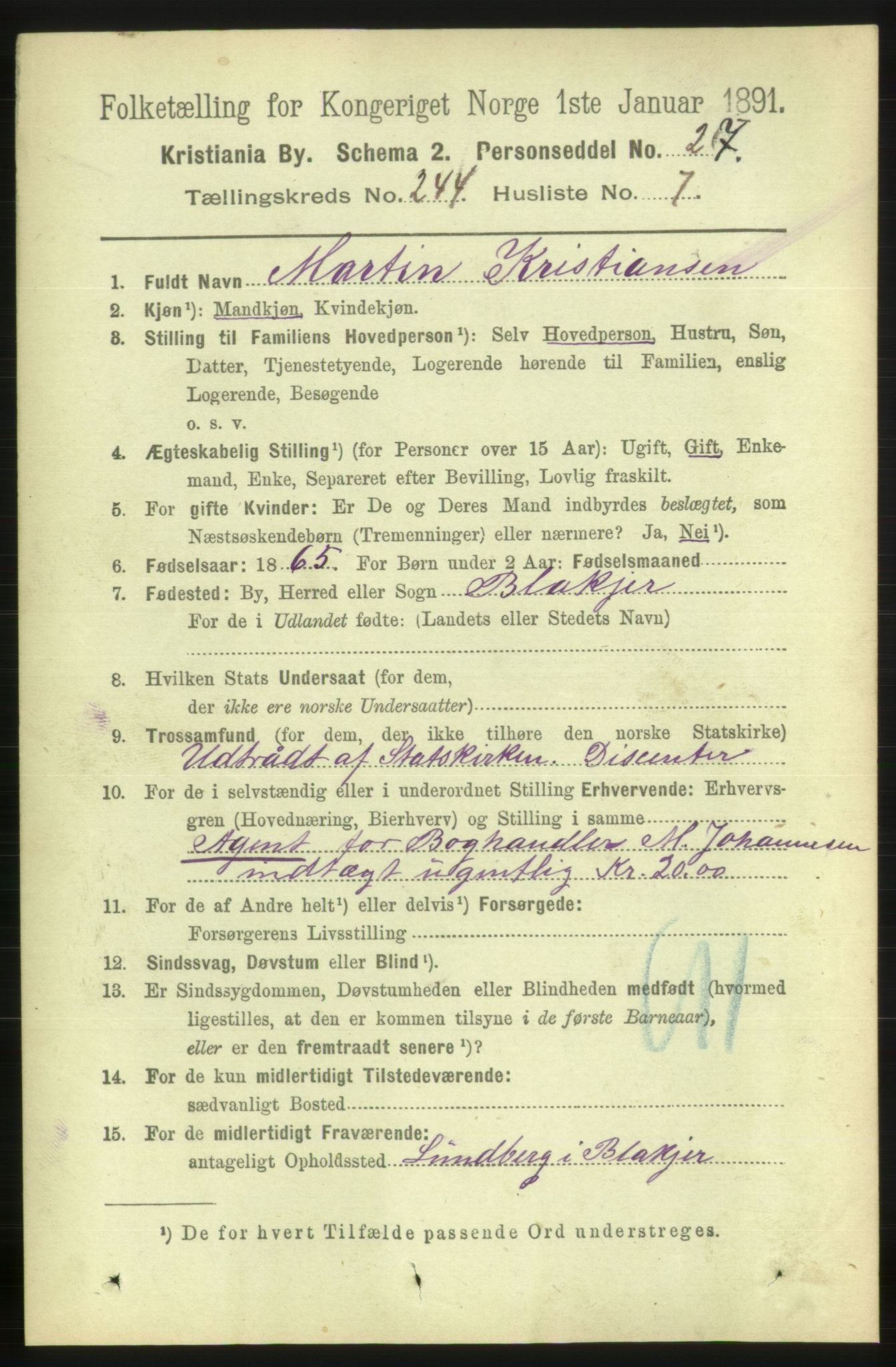 RA, 1891 census for 0301 Kristiania, 1891, p. 148556