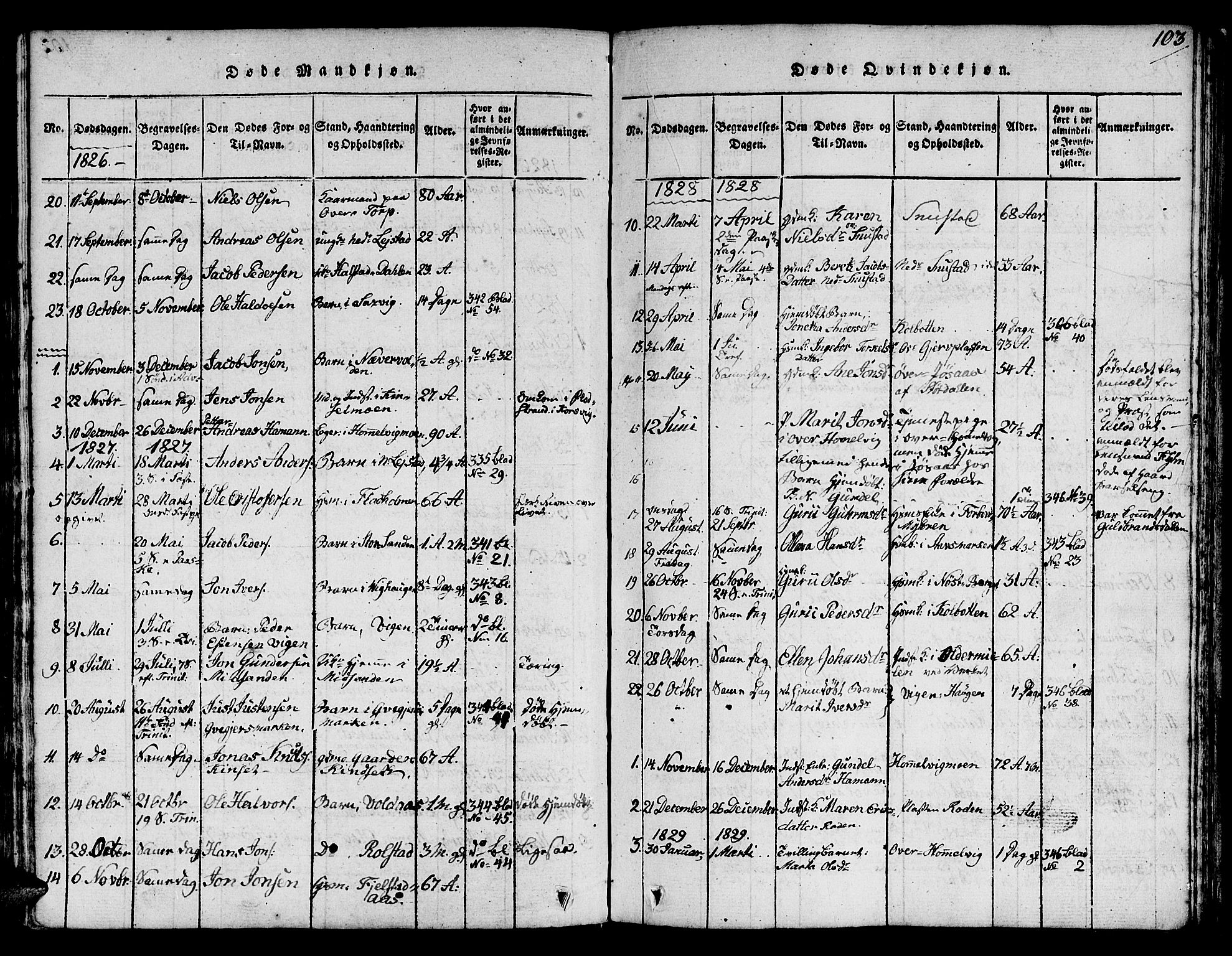 Ministerialprotokoller, klokkerbøker og fødselsregistre - Sør-Trøndelag, AV/SAT-A-1456/616/L0420: Parish register (copy) no. 616C03, 1817-1835, p. 103