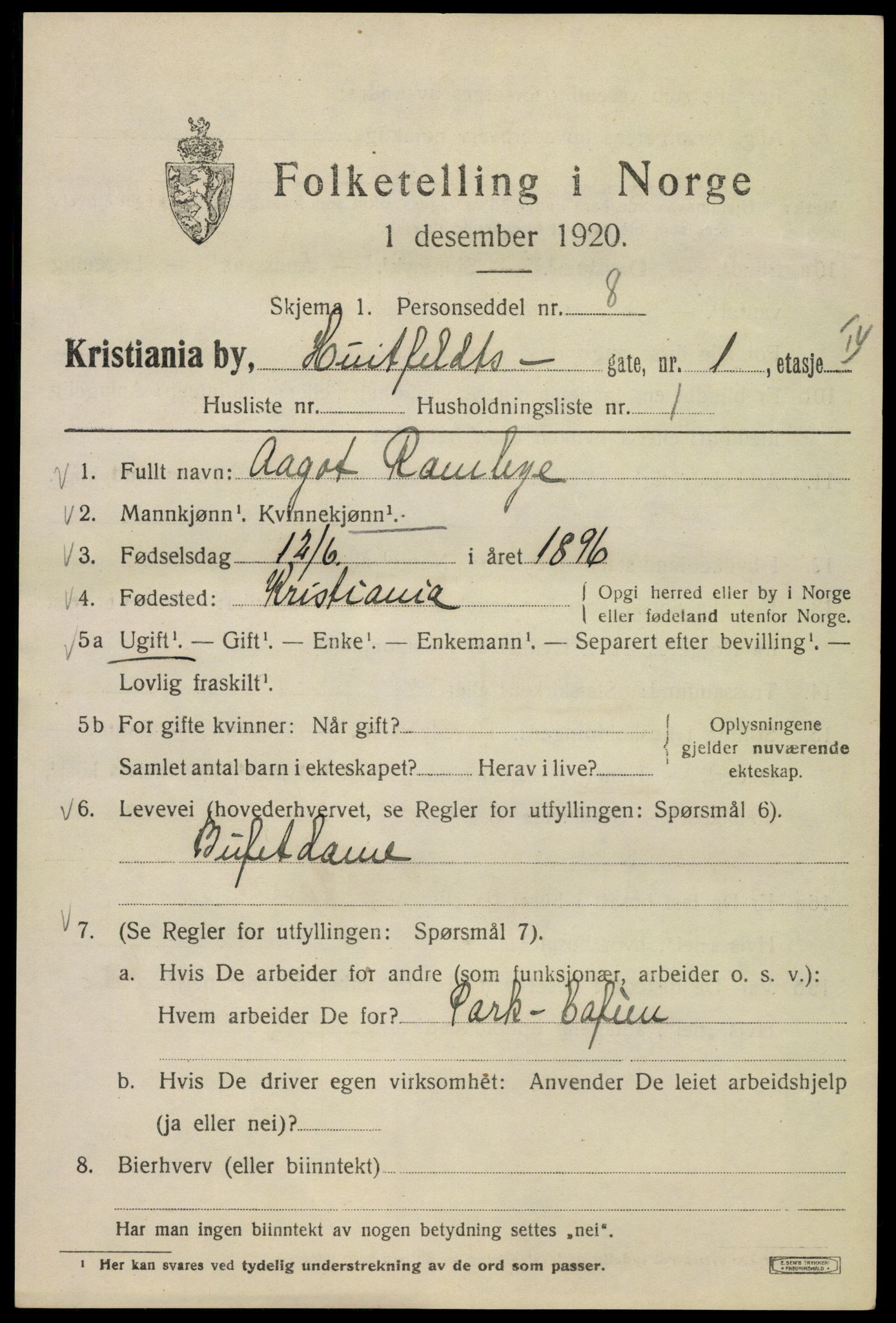 SAO, 1920 census for Kristiania, 1920, p. 299345