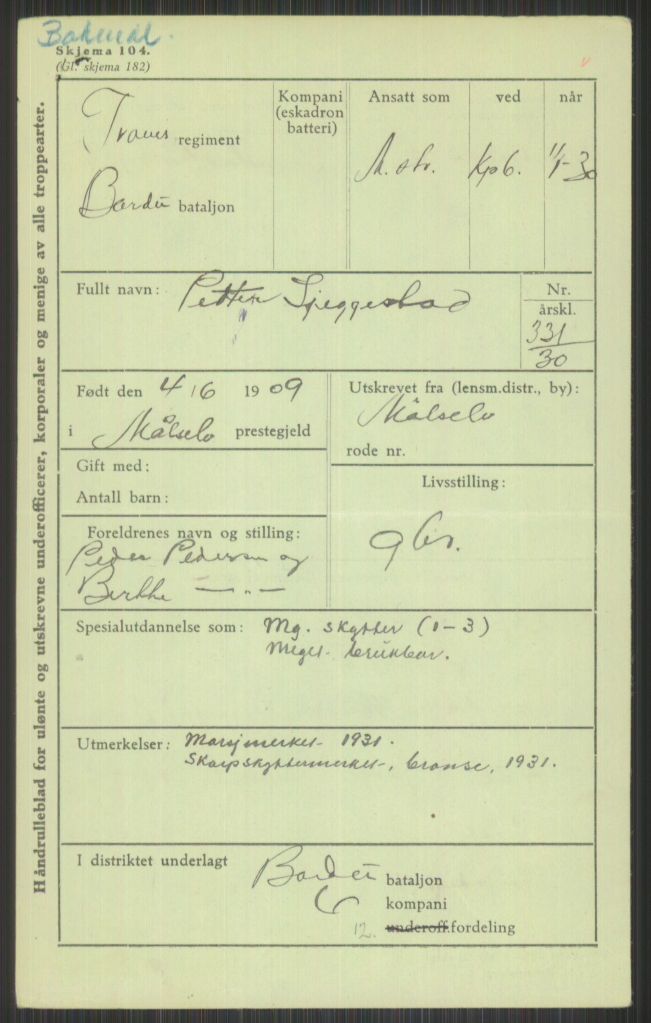 Forsvaret, Troms infanteriregiment nr. 16, AV/RA-RAFA-3146/P/Pa/L0014: Rulleblad for regimentets menige mannskaper, årsklasse 1930, 1930, p. 949