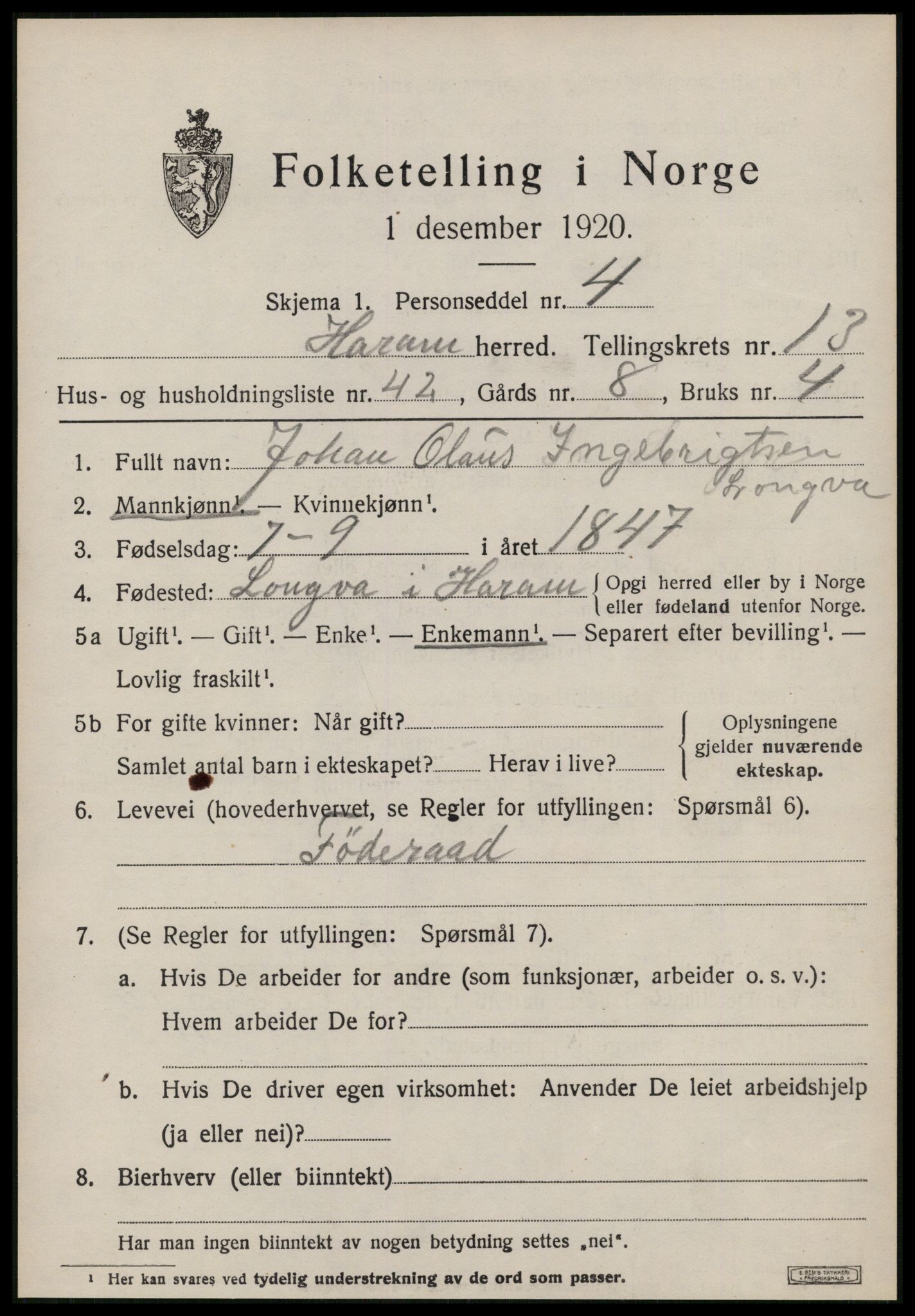 SAT, 1920 census for Haram, 1920, p. 7581