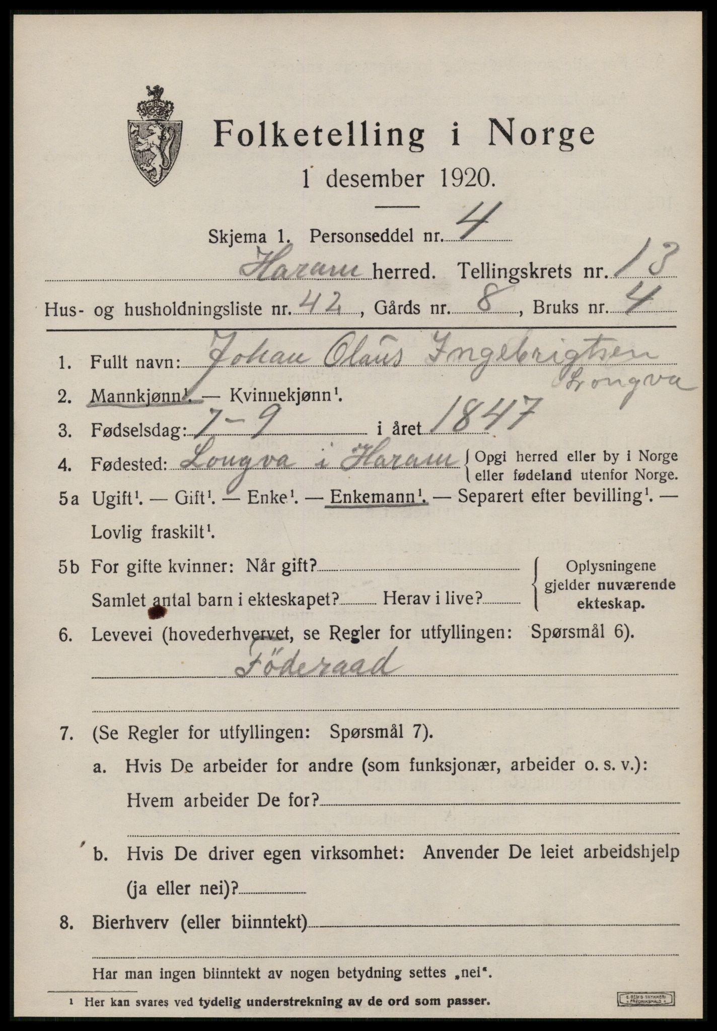 SAT, 1920 census for Haram, 1920, p. 7581