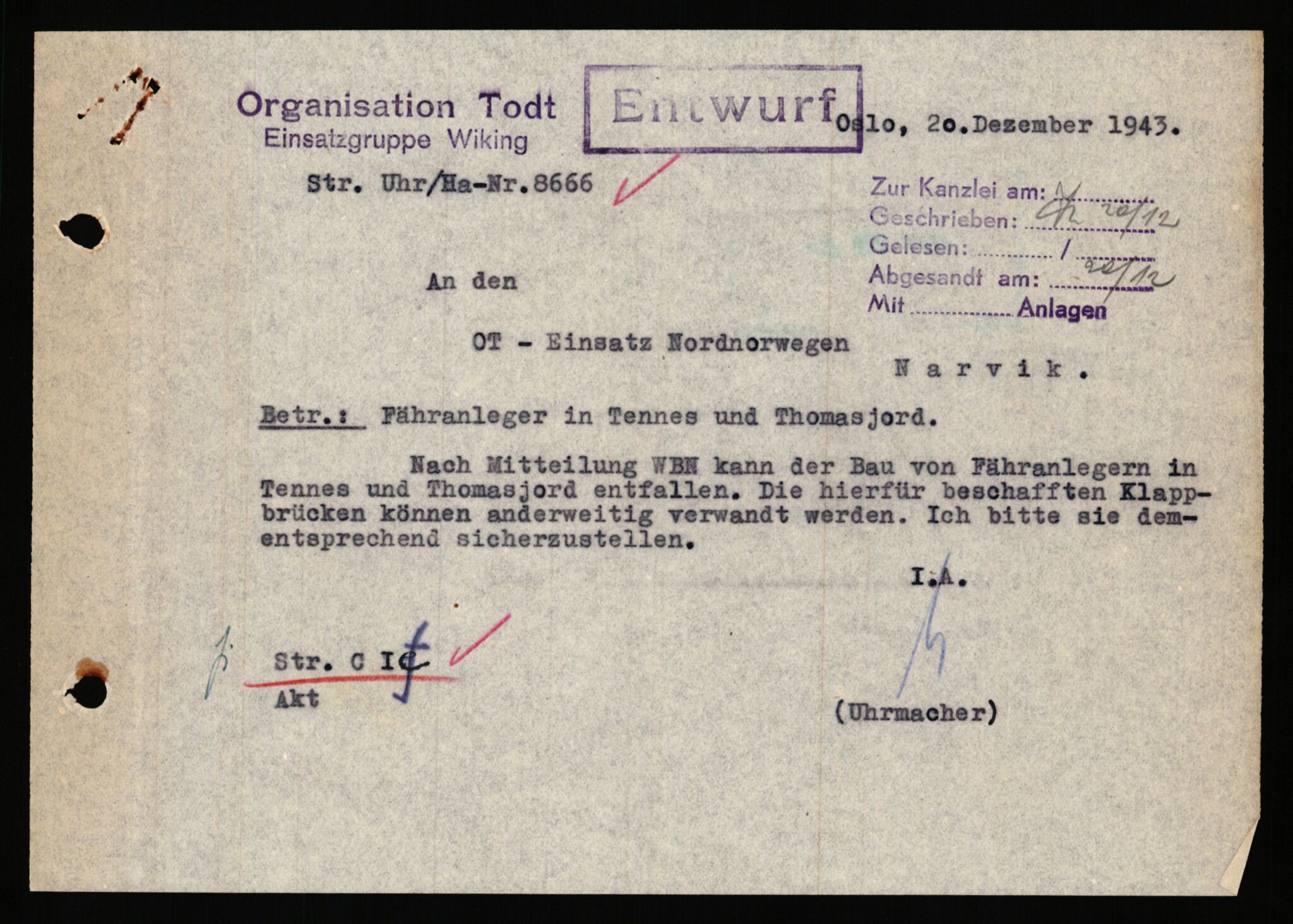 Tyske arkiver, Organisation Todt (OT), Einsatzgruppe Wiking, AV/RA-RAFA-2188/1/E/E2/E2d/L0023: Fähren und Anlegen, 1942-1944, p. 116