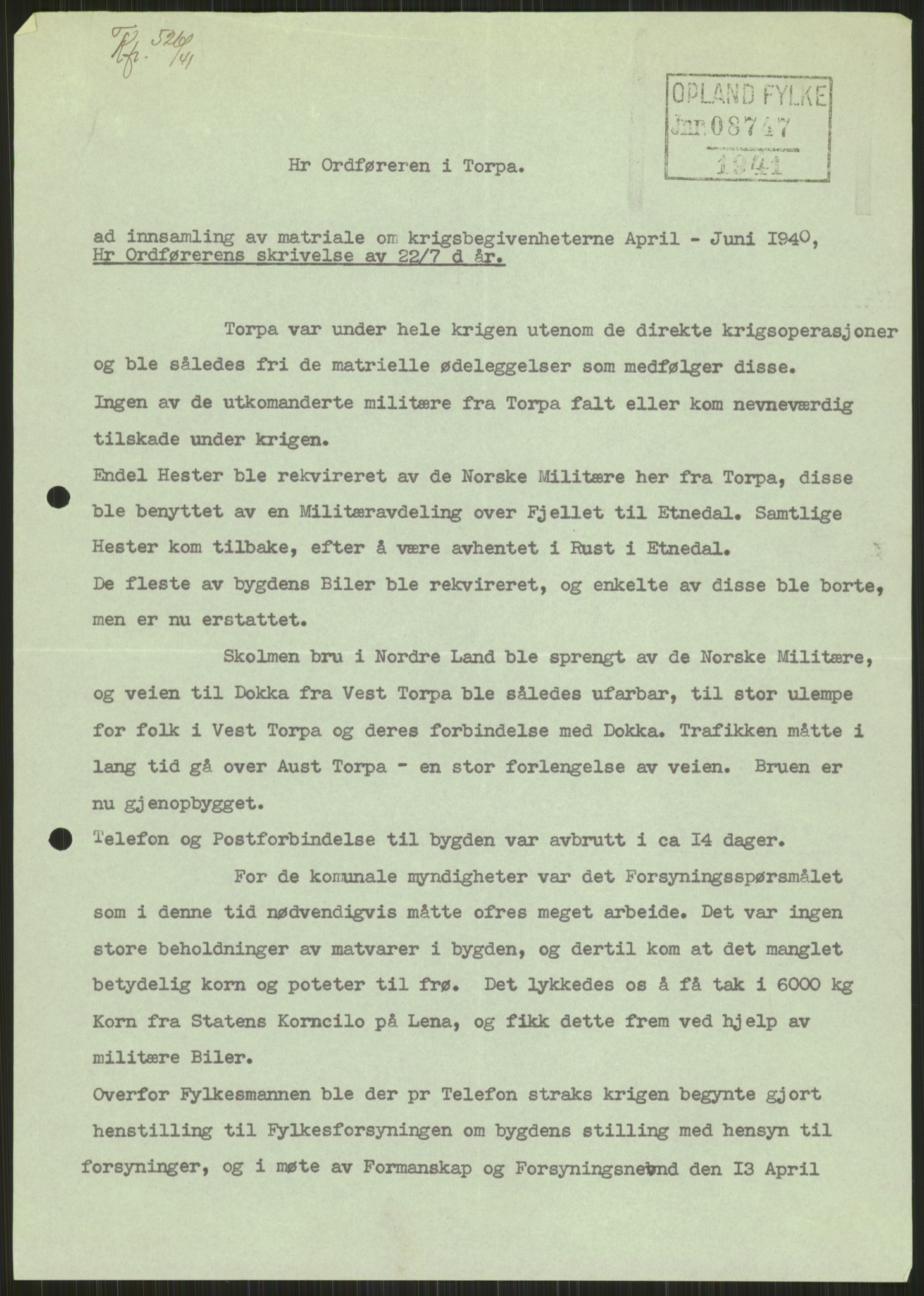 Forsvaret, Forsvarets krigshistoriske avdeling, RA/RAFA-2017/Y/Ya/L0014: II-C-11-31 - Fylkesmenn.  Rapporter om krigsbegivenhetene 1940., 1940, p. 215