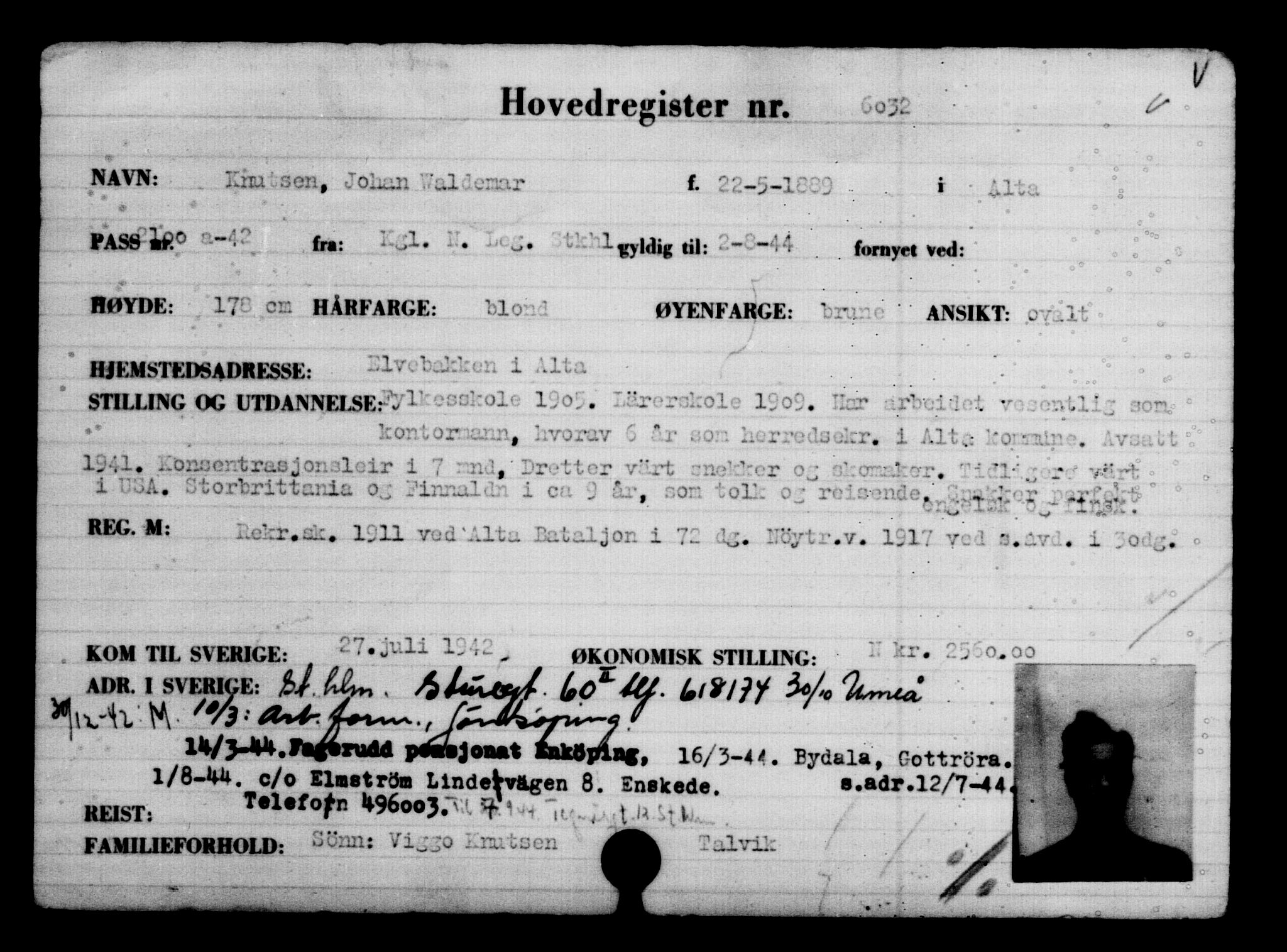 Utenriksstasjonene, Legasjonen i Stockholm, Flyktningkontoret, AV/RA-S-6753/V/Va/L0004: Kjesäterkartoteket, flyktninger med registreringsnr. 3496-6610, 1940-1945, p. 2967