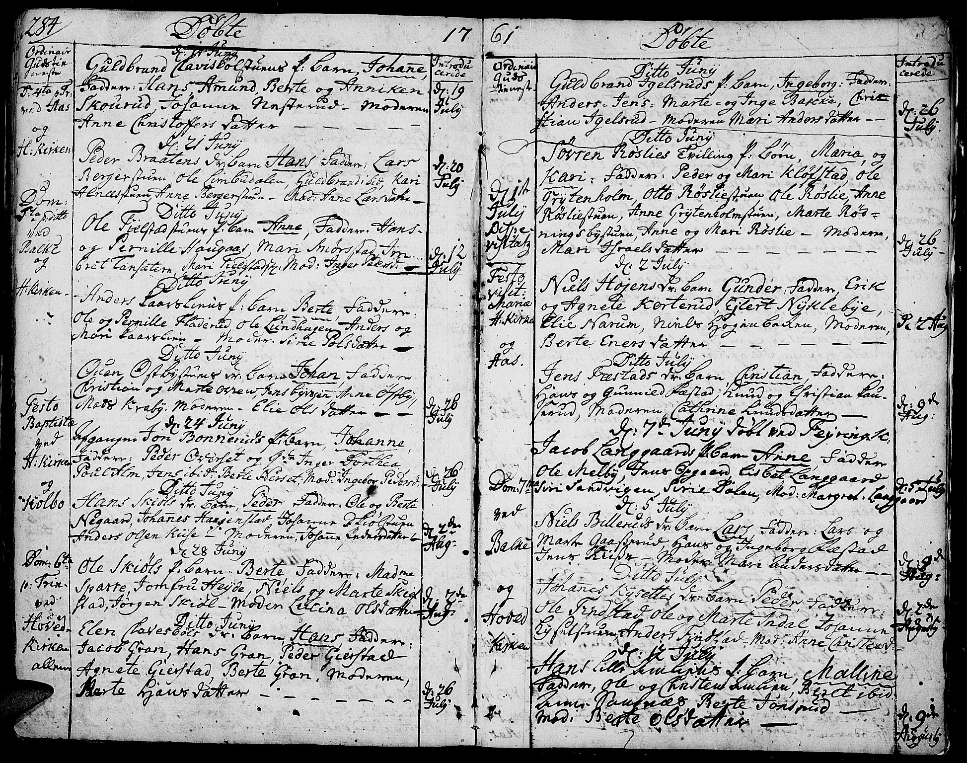 Toten prestekontor, SAH/PREST-102/H/Ha/Haa/L0004: Parish register (official) no. 4, 1751-1761, p. 284
