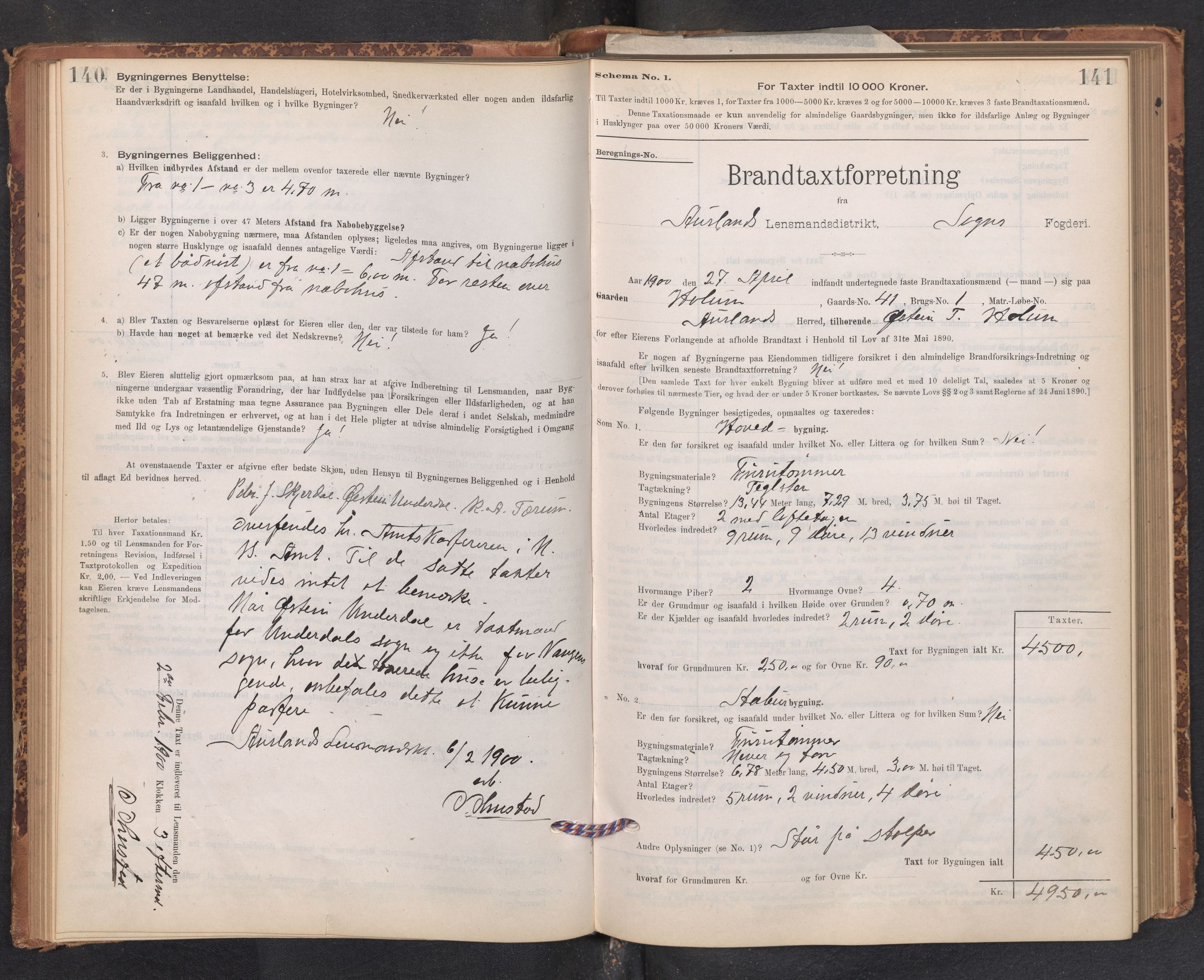 Lensmannen i Aurland, AV/SAB-A-26401/0012/L0004: Branntakstprotokoll, skjematakst, 1895-1911, p. 140-141