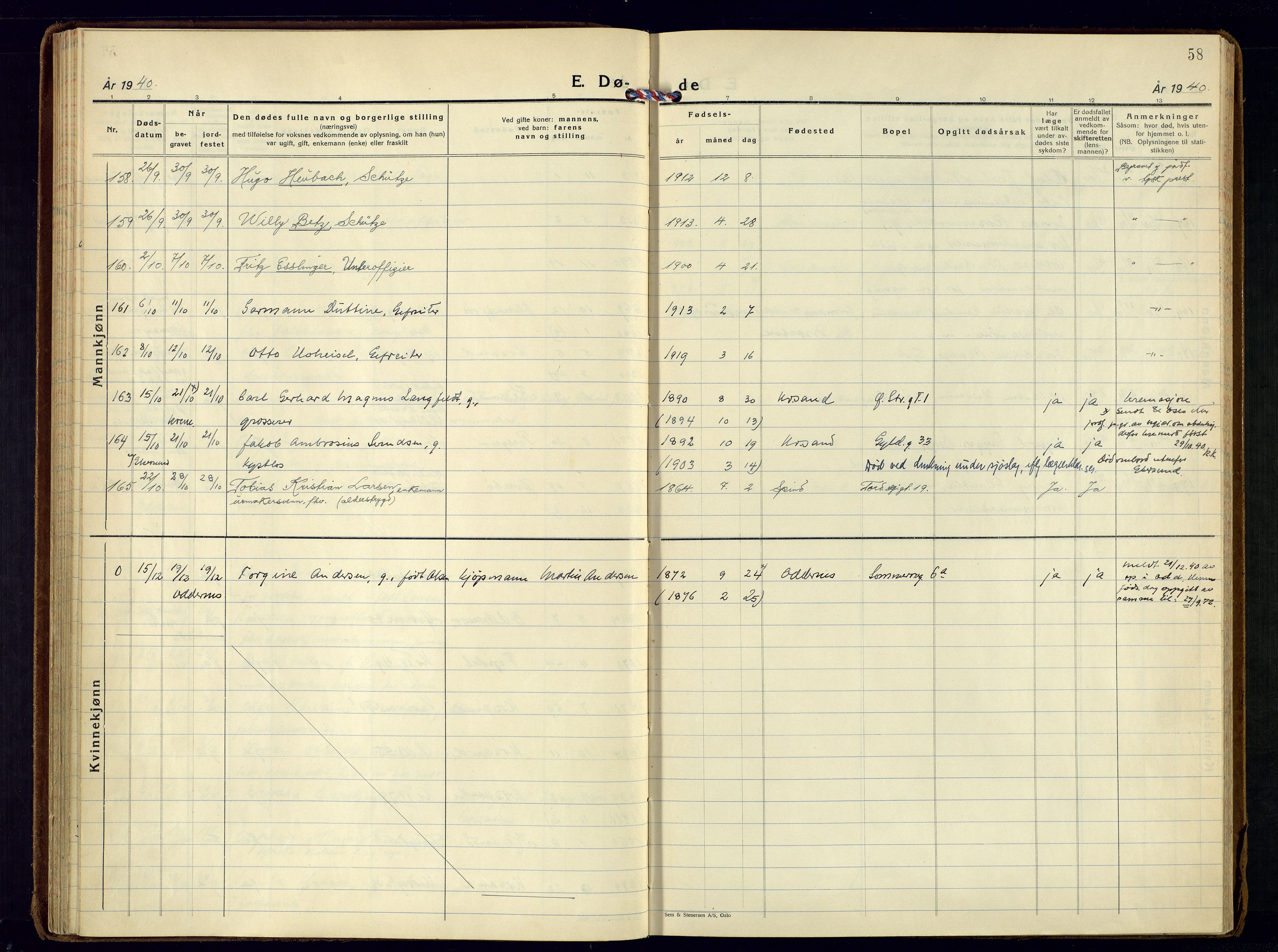 Kristiansand domprosti, AV/SAK-1112-0006/F/Fa/L0037: Parish register (official) no. A-36, 1937-1947, p. 58