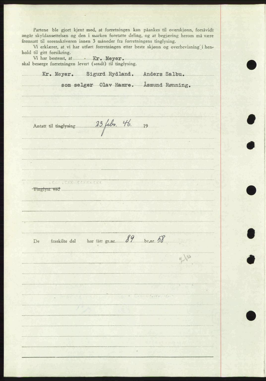Midhordland sorenskriveri, SAB/A-3001/1/G/Gb/Gbj/L0022: Mortgage book no. A41-43, 1946-1946, Diary no: : 703/1946