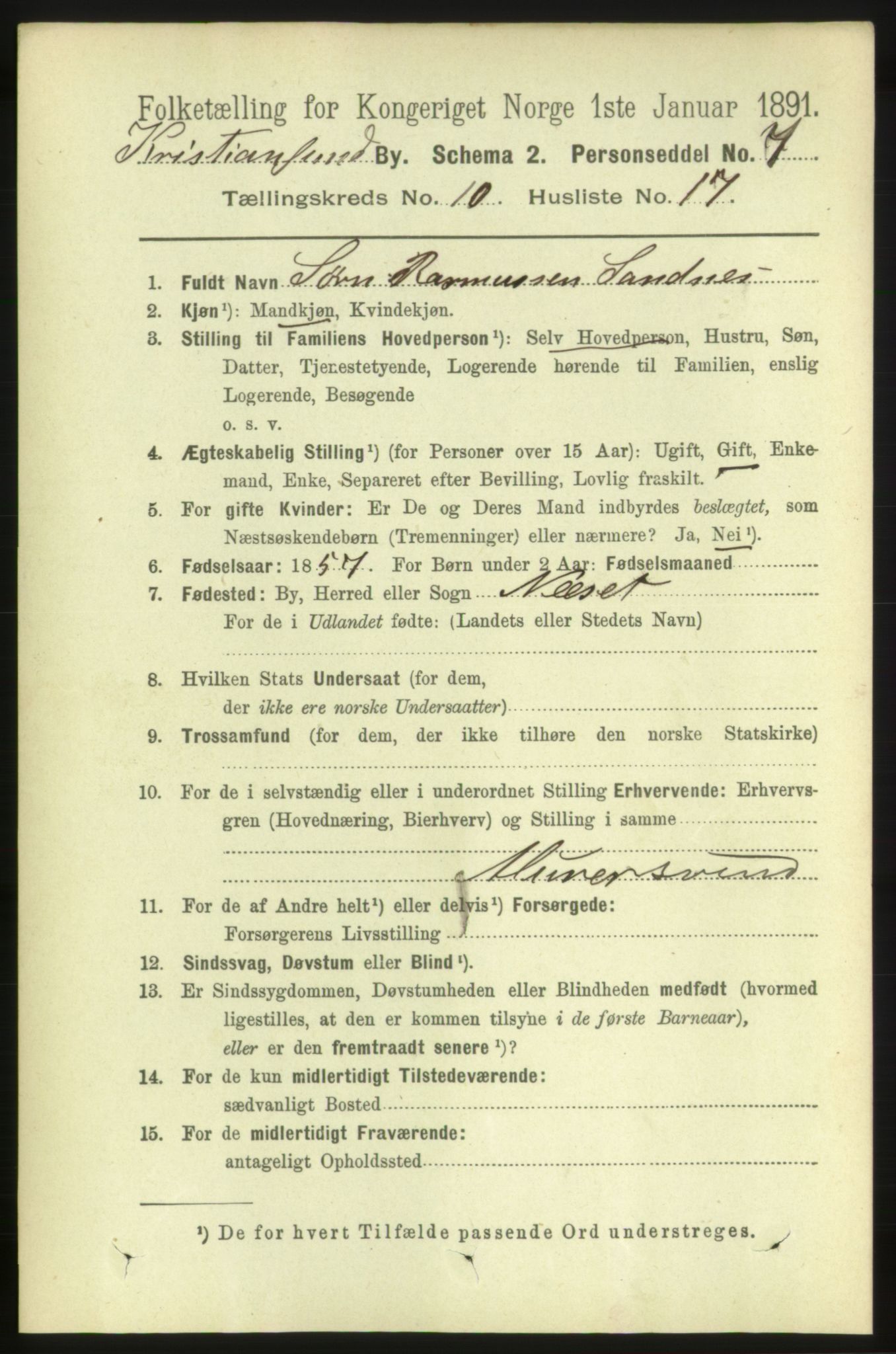 RA, 1891 census for 1503 Kristiansund, 1891, p. 8450