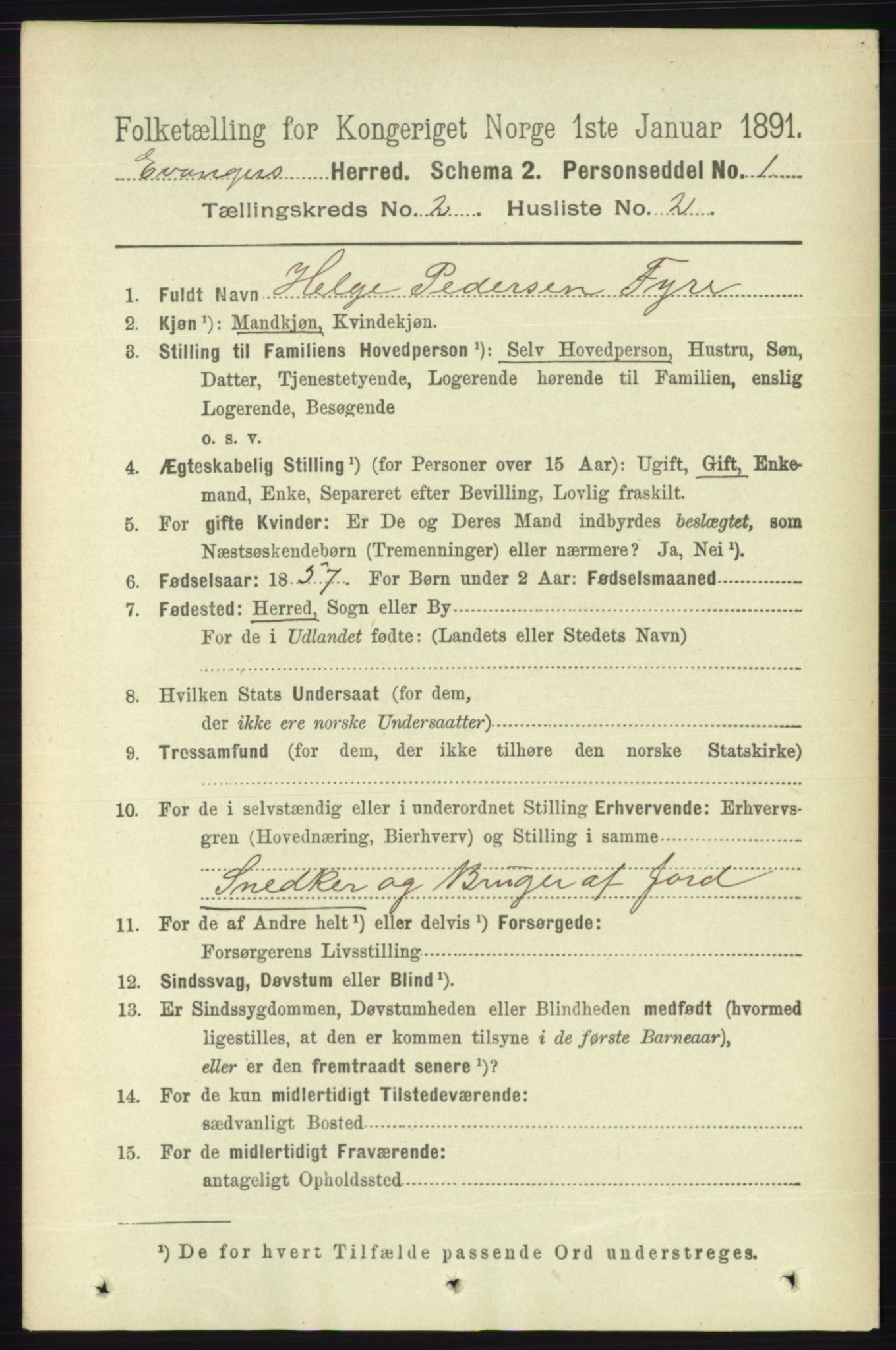 RA, 1891 census for 1237 Evanger, 1891, p. 333