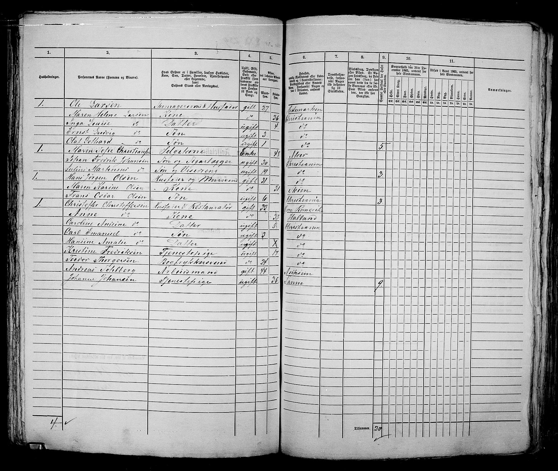 RA, 1865 census for Kristiania, 1865, p. 1905